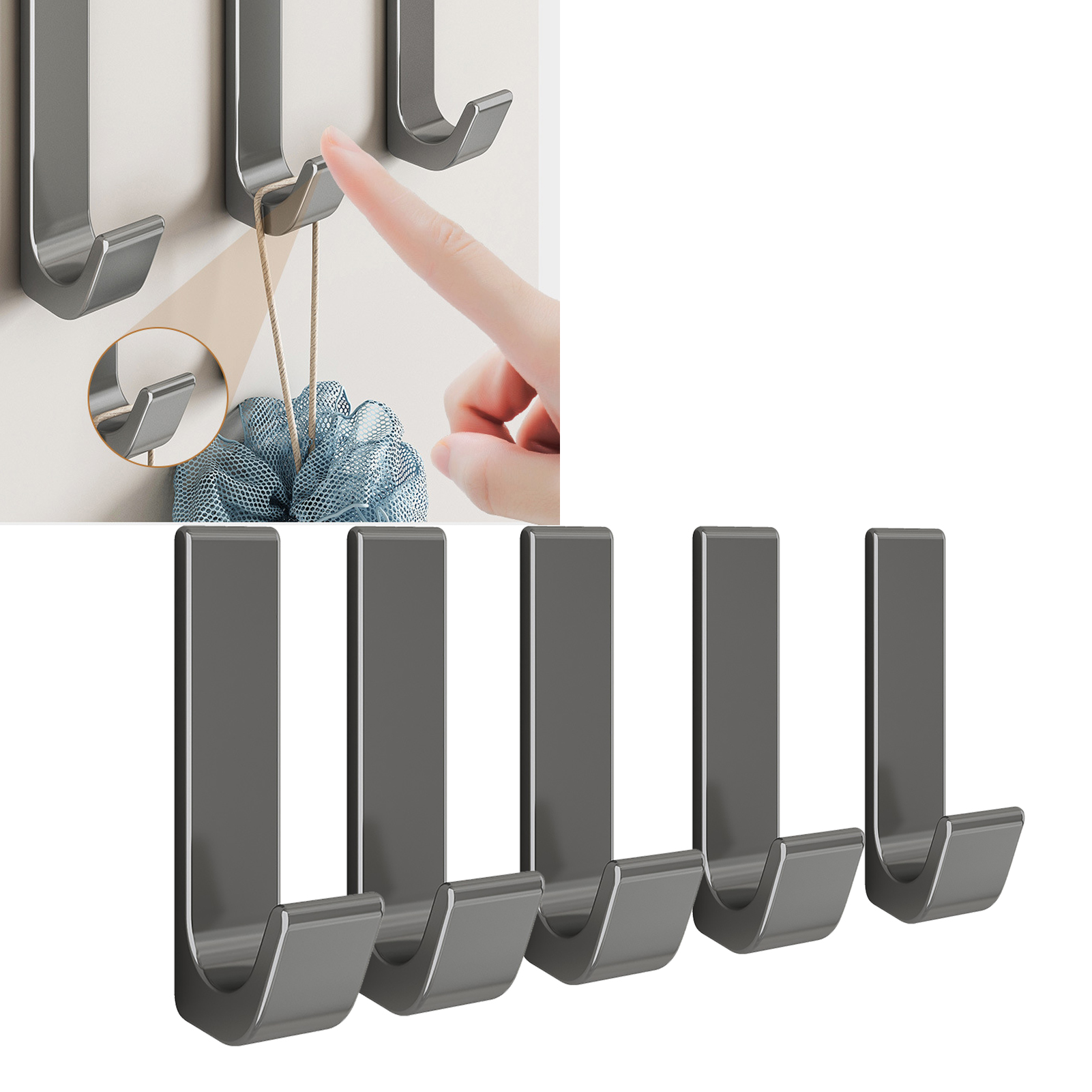 Set Mit 5 J-förmigen, Selbstklebenden Aluminiumhaken Mit Starkem Klebstoff Zur Aufbewahrung Von Kleidung, Handtüchern, Türen Und Badezimmerrückwänden.