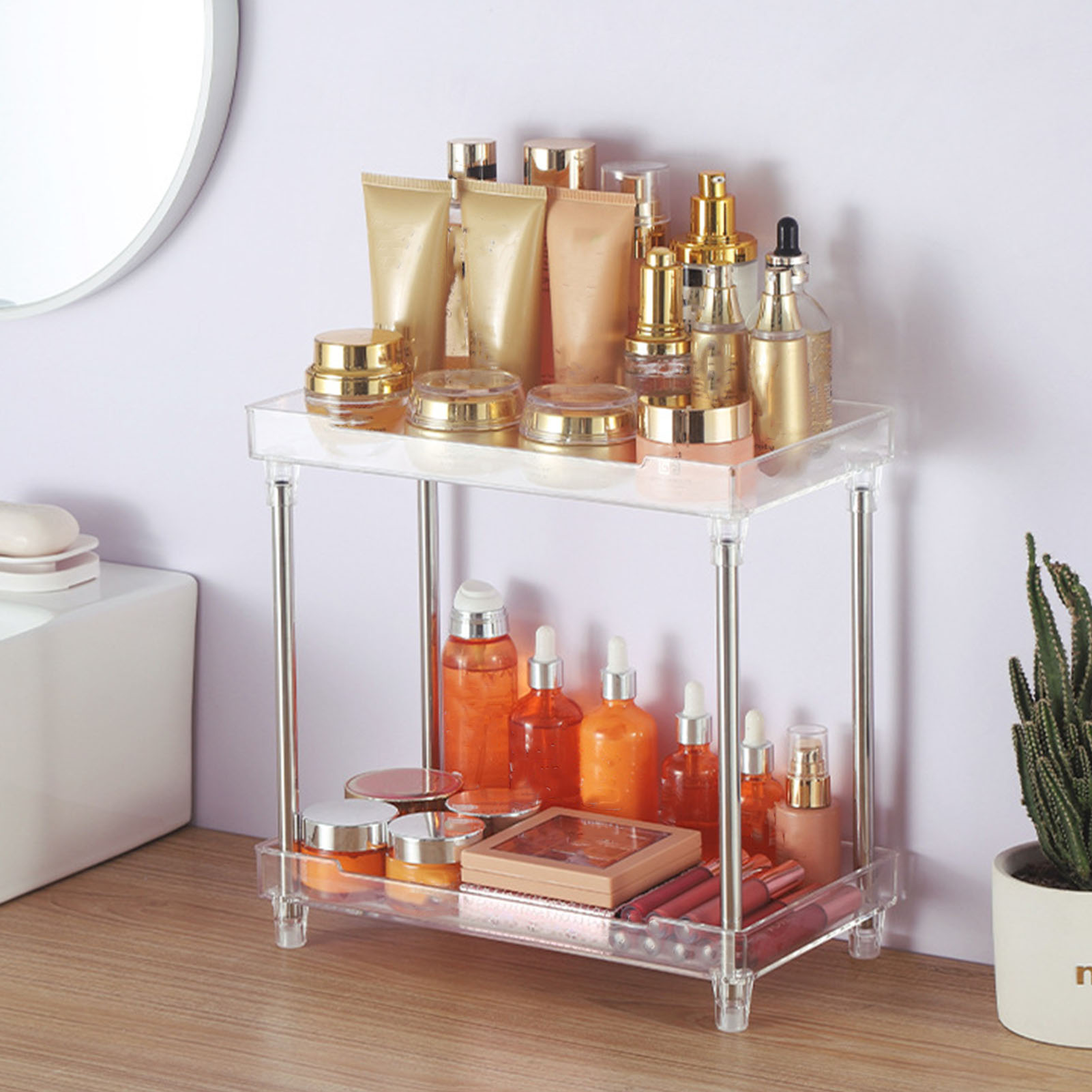 Abnehmbares Schminkregal Mit Transparenter Acrylablage Für Toilettenartikel, Badezimmer, Schlafzimmer, 2 Ebenen