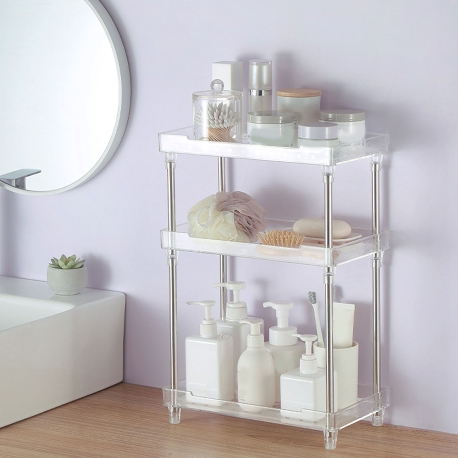 Abnehmbares Schminkregal Mit Transparenter Acrylablage Für Toilettenartikel, Badezimmer, Schlafzimmer, 3 Ebenen