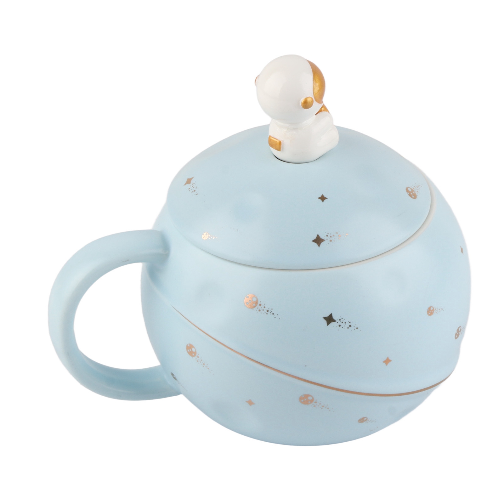 Niedlicher, Innovativer Astronautenbecher (400 Ml) Mit Ergonomischem Keramikgriff Und -deckel, Inklusive Löffel Für Kaffee, Tee Und Milch In Hellblau