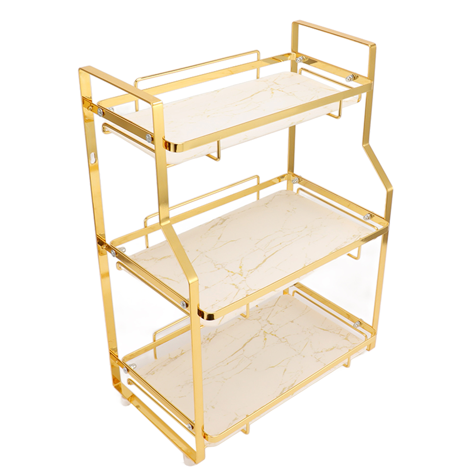 Eckregal Fürs Badezimmer, Zur Wandmontage, Für Wohnzimmer, Schlafzimmer, Küche, Weiß Und Gold, 3 Ebenen