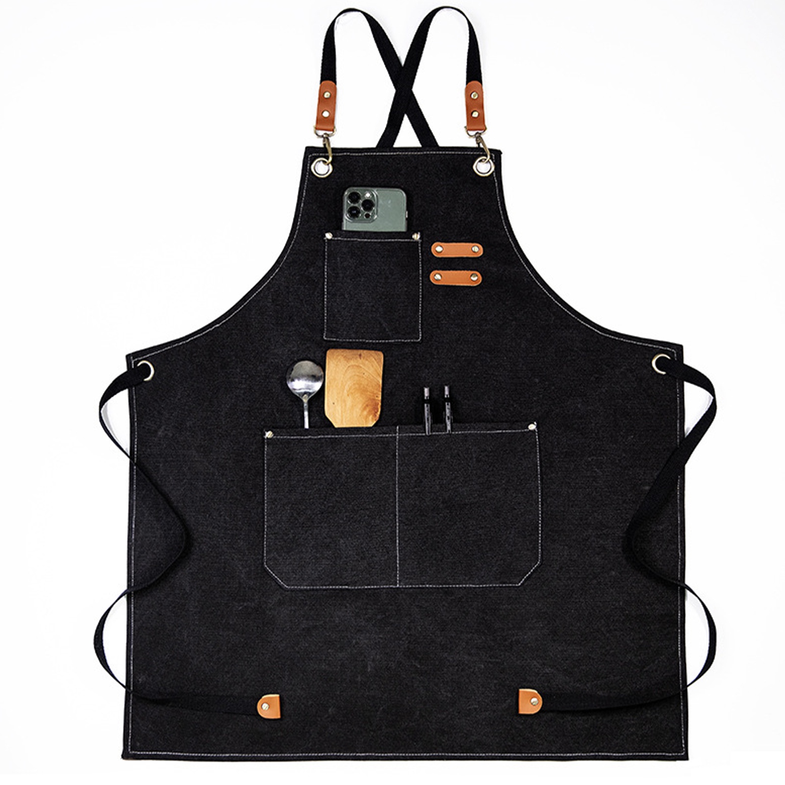 Arbeitsschürze, Wasserdicht, Atmungsaktiv, Verstellbar, Dick, Unisex, Küche, Mit Taschen, Zum Grillen Und Gärtnern, Schwarz