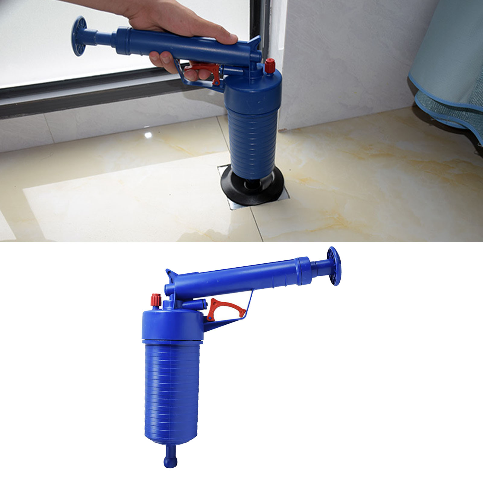 Pneumatischer Toilettenpömpel, Blau, Für Zuhause, Luft, Für Toilette, Bodenablauf, Waschbecken, Abwasserkanal, Badewanne