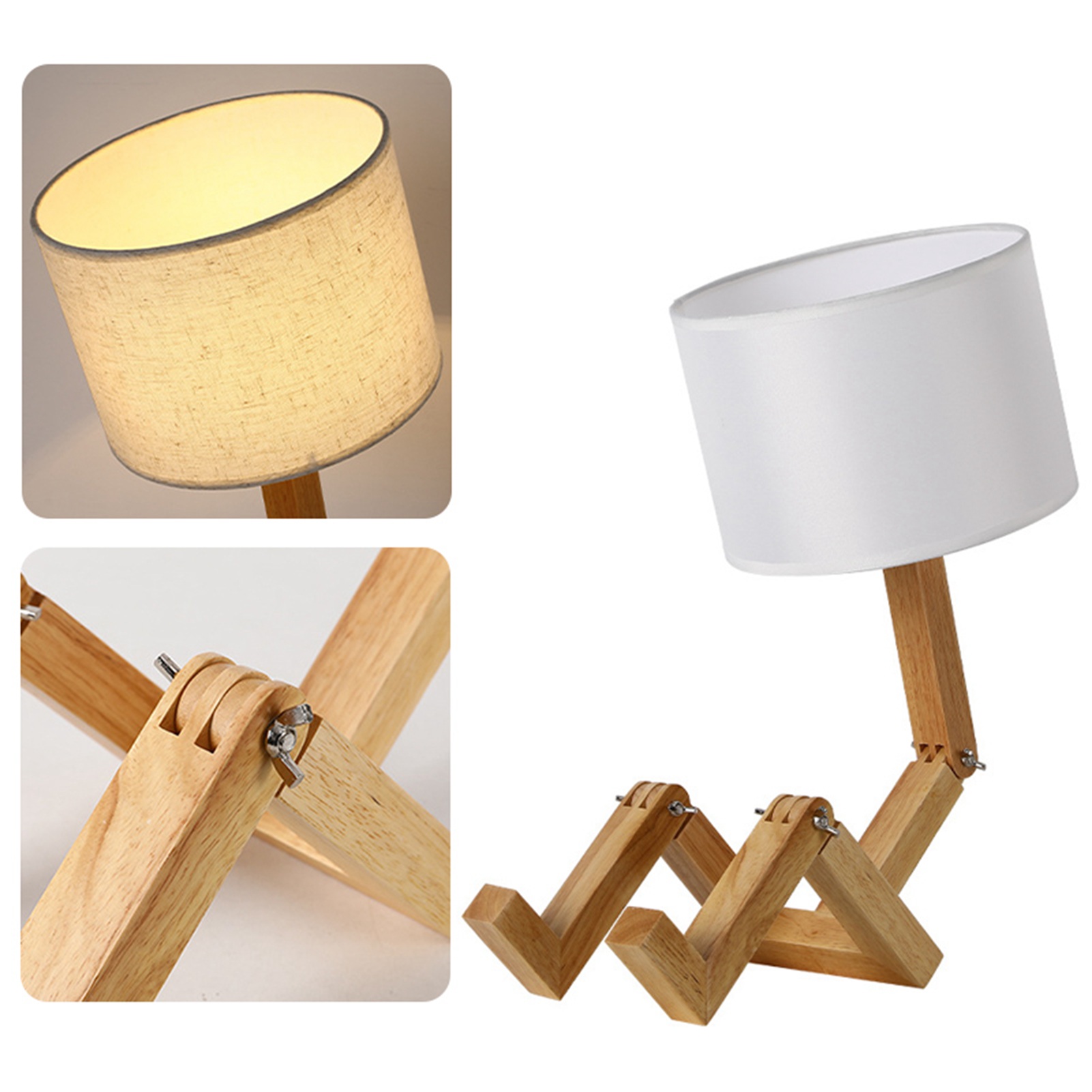 Verstellbare, Zylinderförmige Nachttischlampe Aus Holz, Für Schlafzimmer, Wohnzimmer Oder Büro, Mit 12-w-dreifarbenbirne, Eu-stecker 8031, Beige