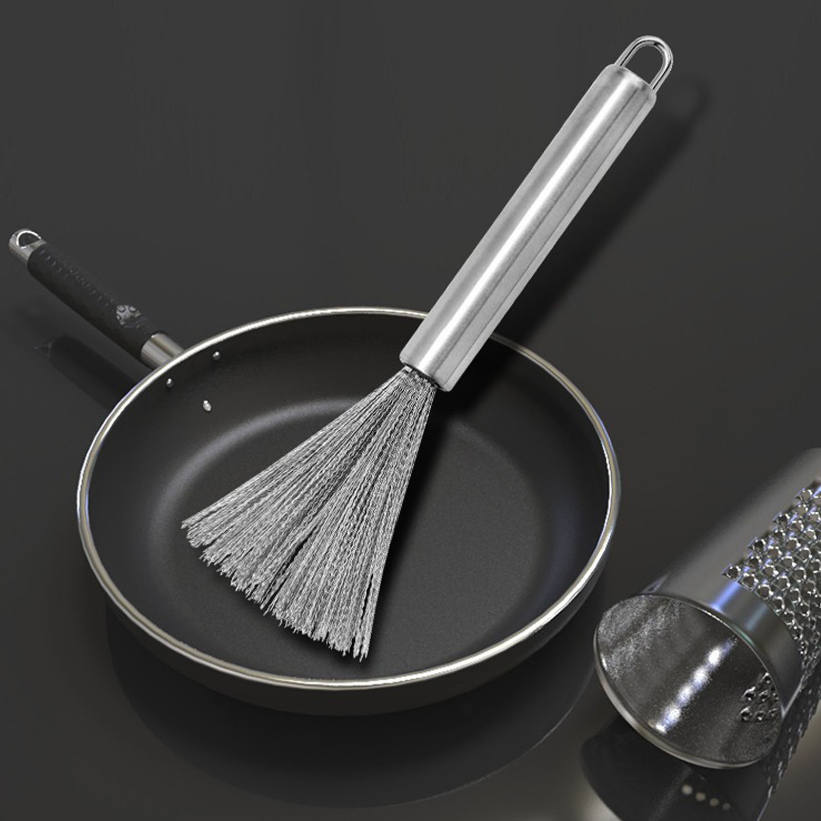 Topfbürste Aus Edelstahl, 20 Cm Lang, Langer Griff, Bürste Zum Reinigen Von Schüsseln Und Tellern, Spülbürste