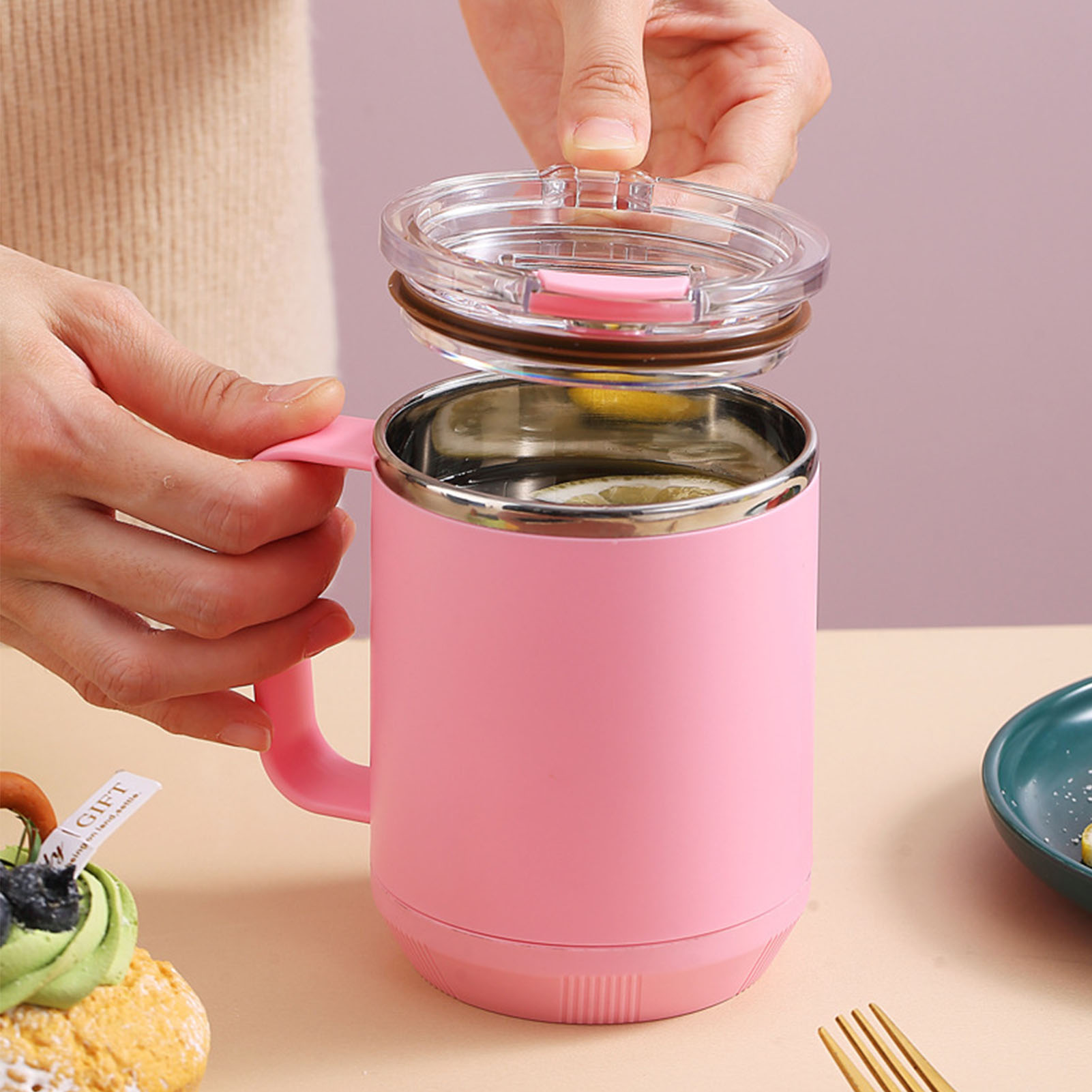 Kaffeebecher 460 Ml, Edelstahl 304, Auslaufsicher, Elegant, Tragbar, Für Outdoor-aktivitäten, Rosa