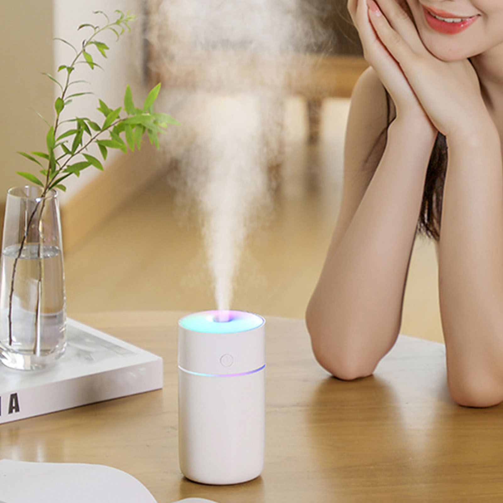 Usb-luftbefeuchter Fürs Auto, Farbenfroh, Aromatisch, Wiederaufladbar, Mit Zerstäuberfunktion, Tragbar, Mini-luftbefeuchter Für Zuhause, Weiß