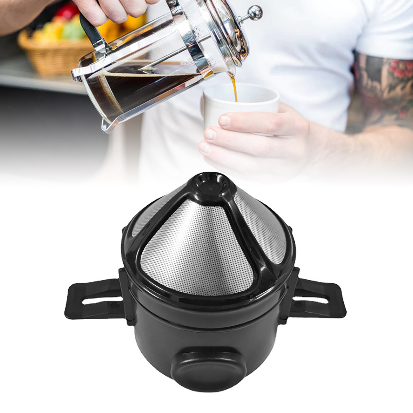 Faltbarer, Tragbarer Kaffeefilter, Wiederverwendbar, Doppellagiger Kaffeefilter Aus Netzgewebe, Schwarz
