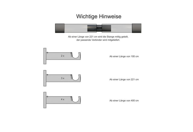 indeko Gardinenstange Colombes, Ø 20 mm, 1-läufig, Wunschmaßlänge, verschraubt, Komplett-Set inkl. Montagematerial