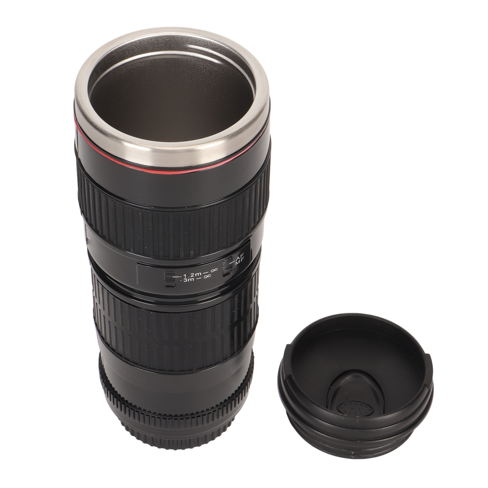 Kaffeebecher Mit Kameraobjektiv-motiv, Edelstahlbecher, Auslaufsicherer Deckel, Reisebecher Für Damen Und Herren, Schwarz