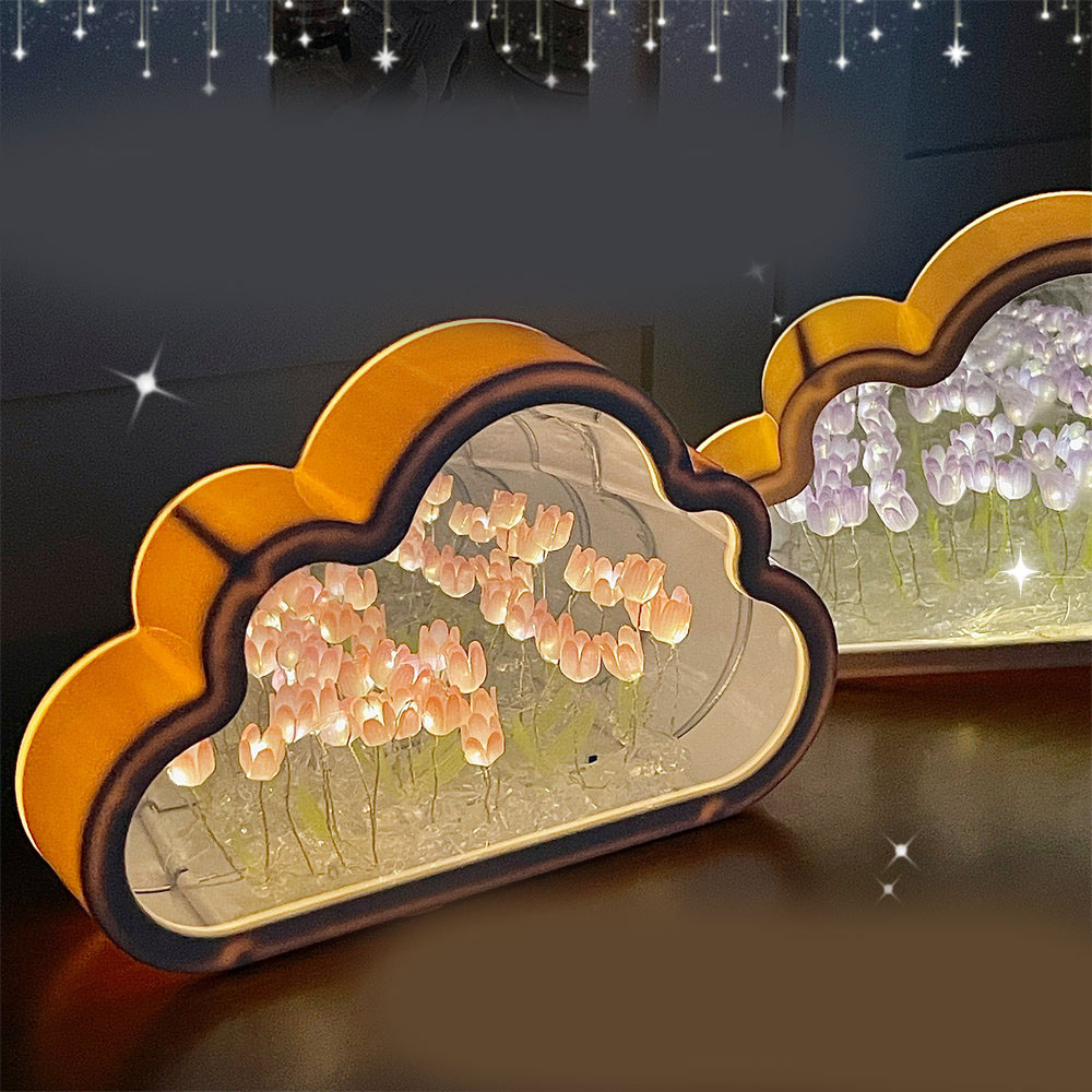 Wolkenförmige Tulpen-nachtlichter, 20 Rosa Blüten, Kunststoff, Mit Eingebauten Batterien, Diy-spiegellampe In Wolkenform Für Geburtstage Und Valentinstag