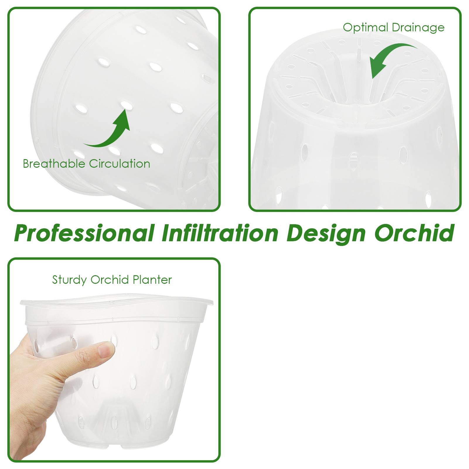 Orchideentopf, Atmungsaktiv, Transparent, Mit Löchern Zum Einpflanzen Innen Und Außen