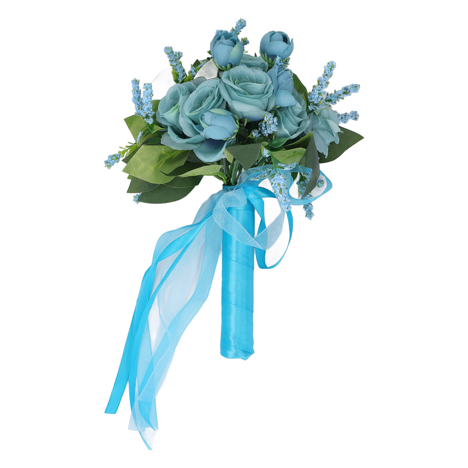 Brautstrauß-simulation: Künstliche Rose Mit Realistischen Grünen Blättern, Modern Und Elegant, Für Hochzeiten, Kirche, Zuhause, Seeblau