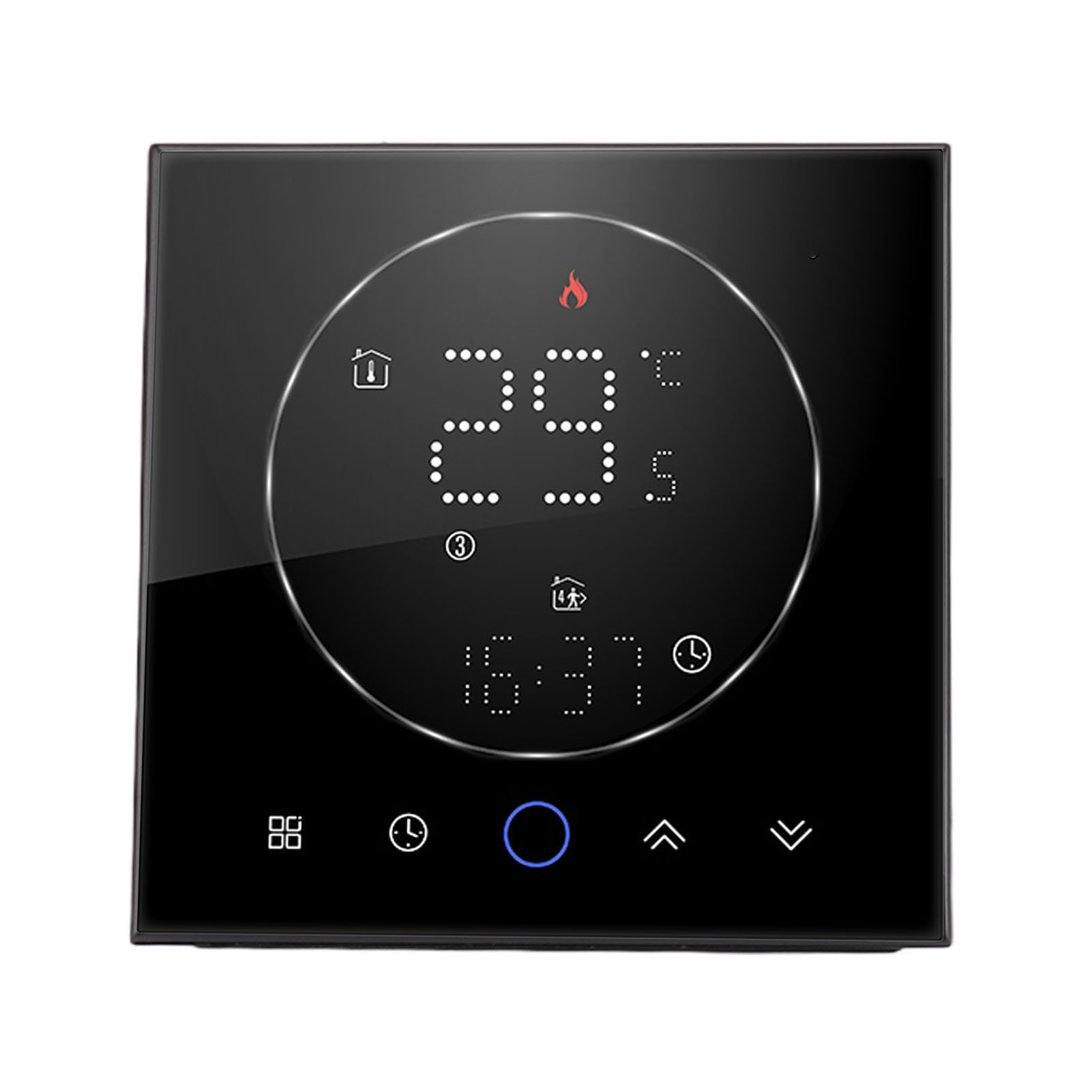 Kabelloser Smart-home-thermostat, Präziser Programmierbarer Thermostat, Wandmontierter Heizkesselthermostat Ac95–240 V, Quadratisch, Schwarz