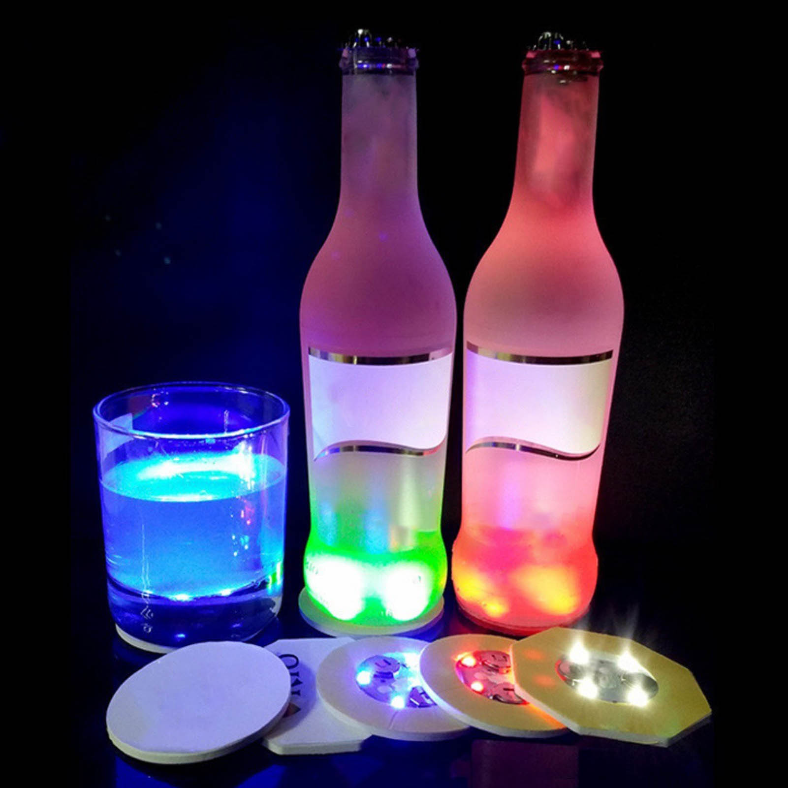 12 Leuchtende Led-becheraufkleber, Farbenfroh, Dekorativ, Leicht, Selbstklebende Led-bechermatte Für Die Bar