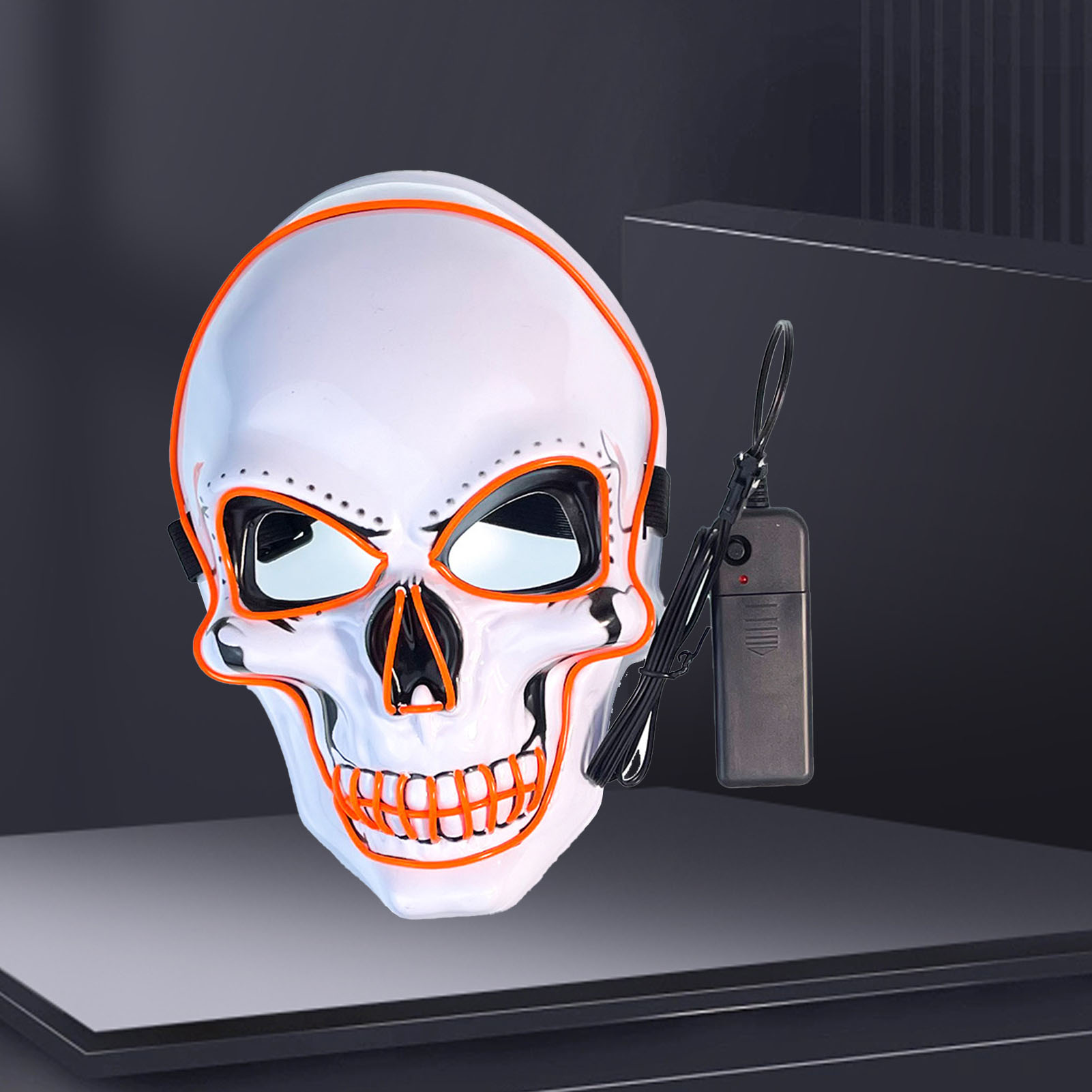 Led-gesichtsschutz Mit 3 Leuchtmodi, Leuchtender Gruseliger Totenkopf Für Halloween, Cosplay-partys, Orangefarbenes Licht