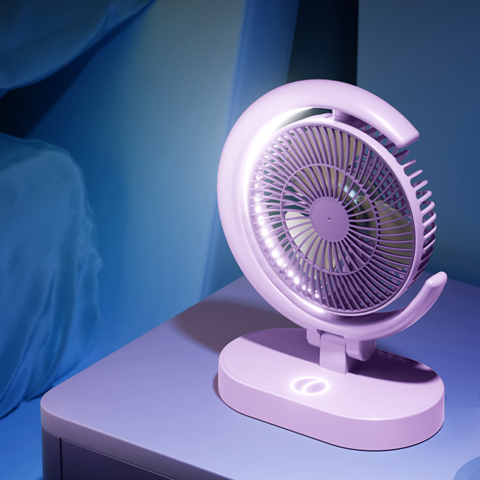 Usb-tischventilator, Wiederaufladbar, Leise, Klein, Tragbar, Mit Licht, Für Zuhause, Reisen, Büro, Lila
