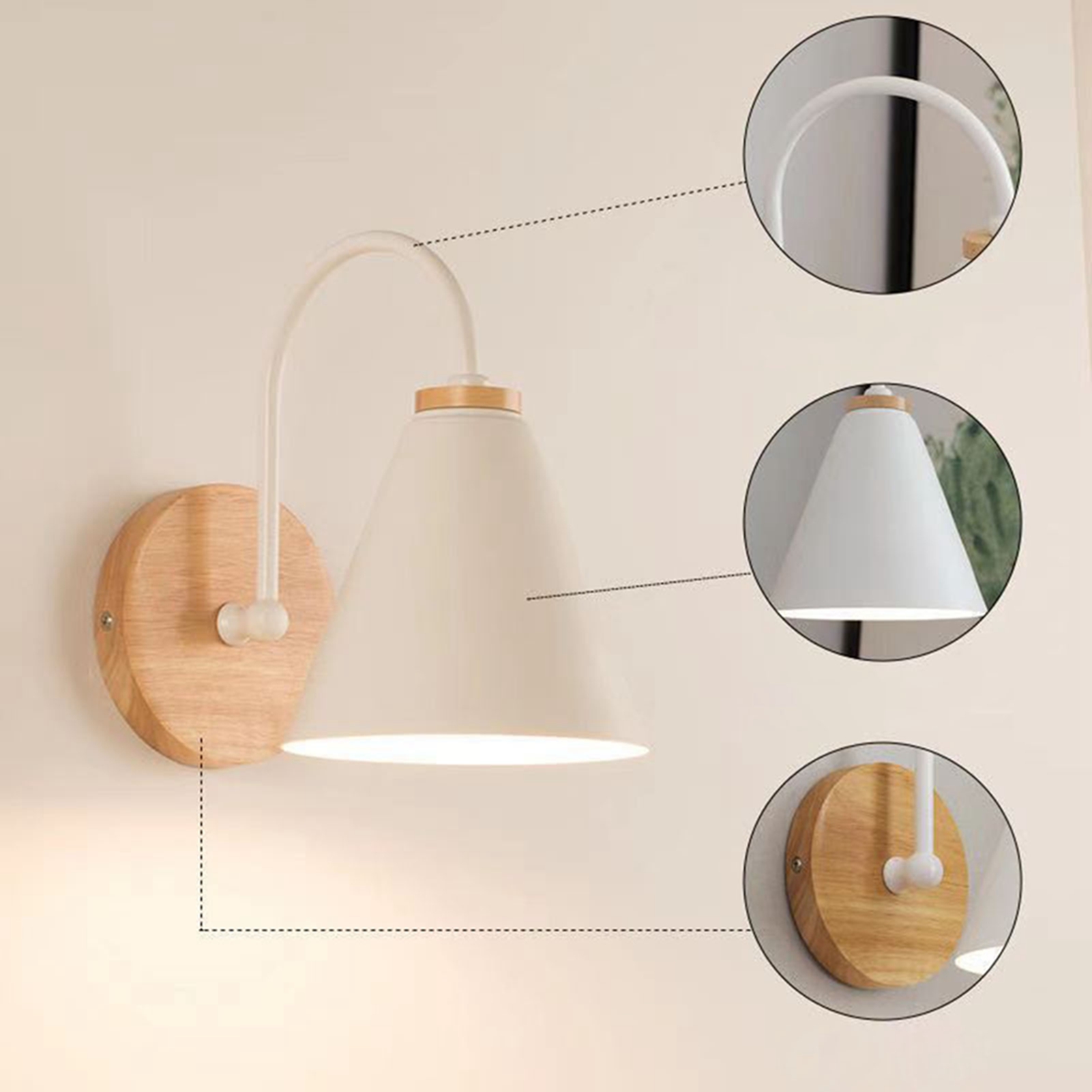 Wandleuchte Mit Eisenschirm, Wandmontage, Gebogen, Für Schlafzimmer, Wohnzimmer, Arbeitszimmer, Ohne Leuchtmittel, Weiß