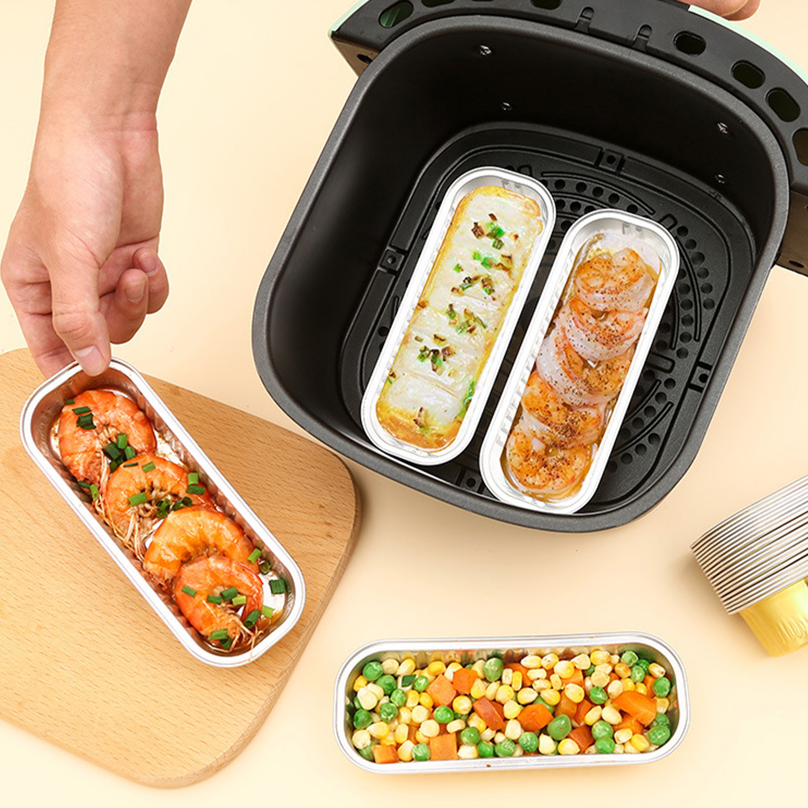5-teiliges Set: Aluminium-heißluftfritteusen-behälter, Quadratische Aluminiumfolienform, Küchenutensilien, Heißluftfritteusen-folien, Pfannen Für Den Hausgebrauch
