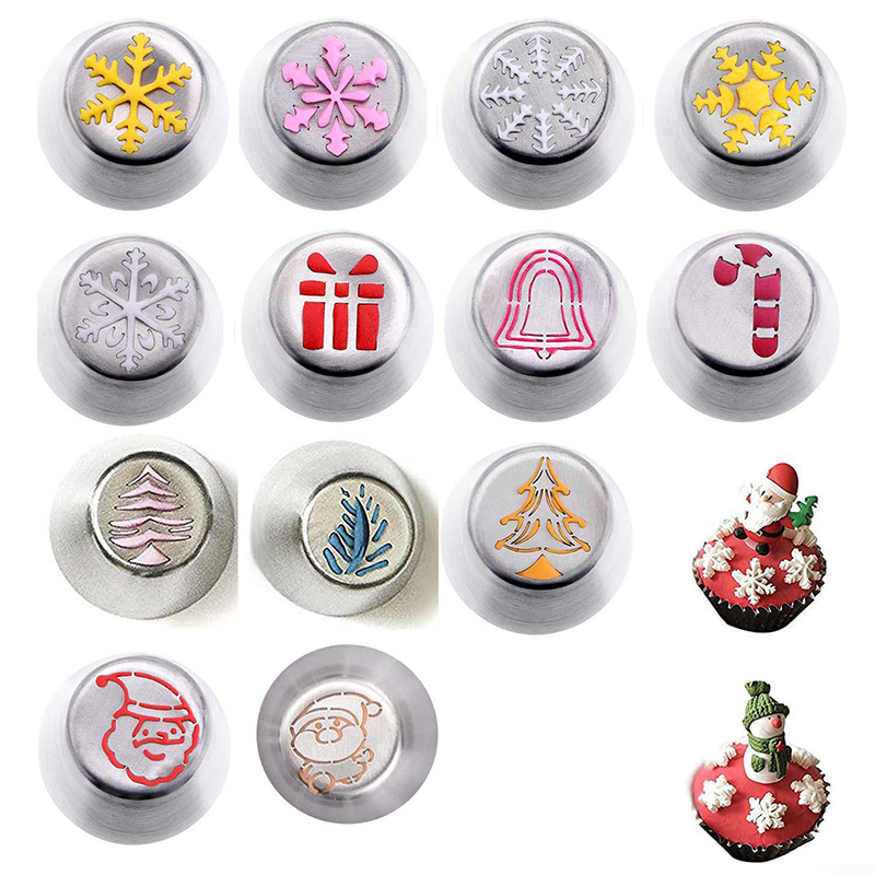 13-teiliges Set Aus Edelstahl-tüllen, Nahtlose Tüllen, Weihnachtsmotiv Für Kuchen, 13 Stück.