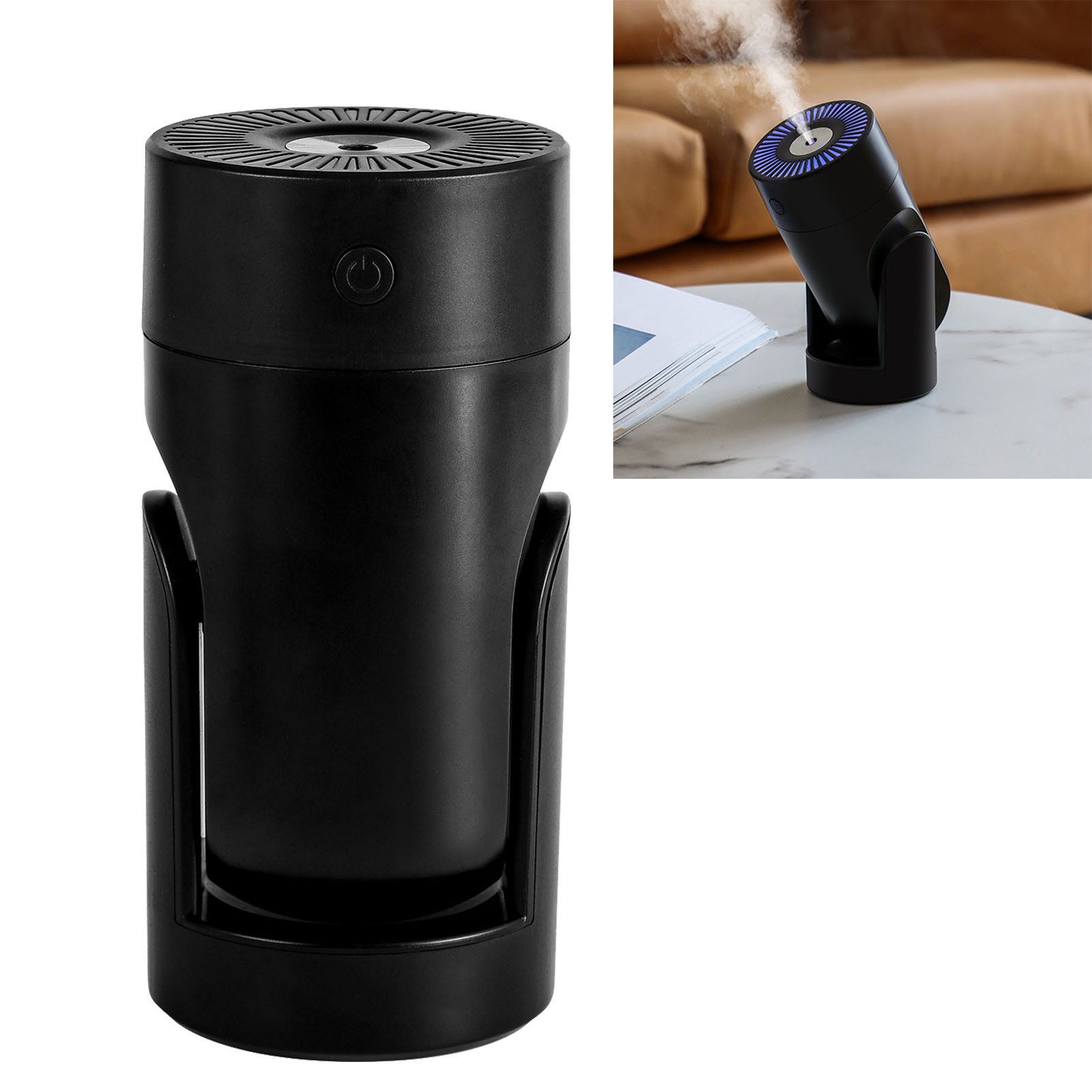 Mini-luftbefeuchter Mit Schüttelkopf Und Farbigen Lichtern, Intelligenter, 2-stufiger Luftbefeuchter, Leise, Für Auto Und Schreibtisch, Schwarz