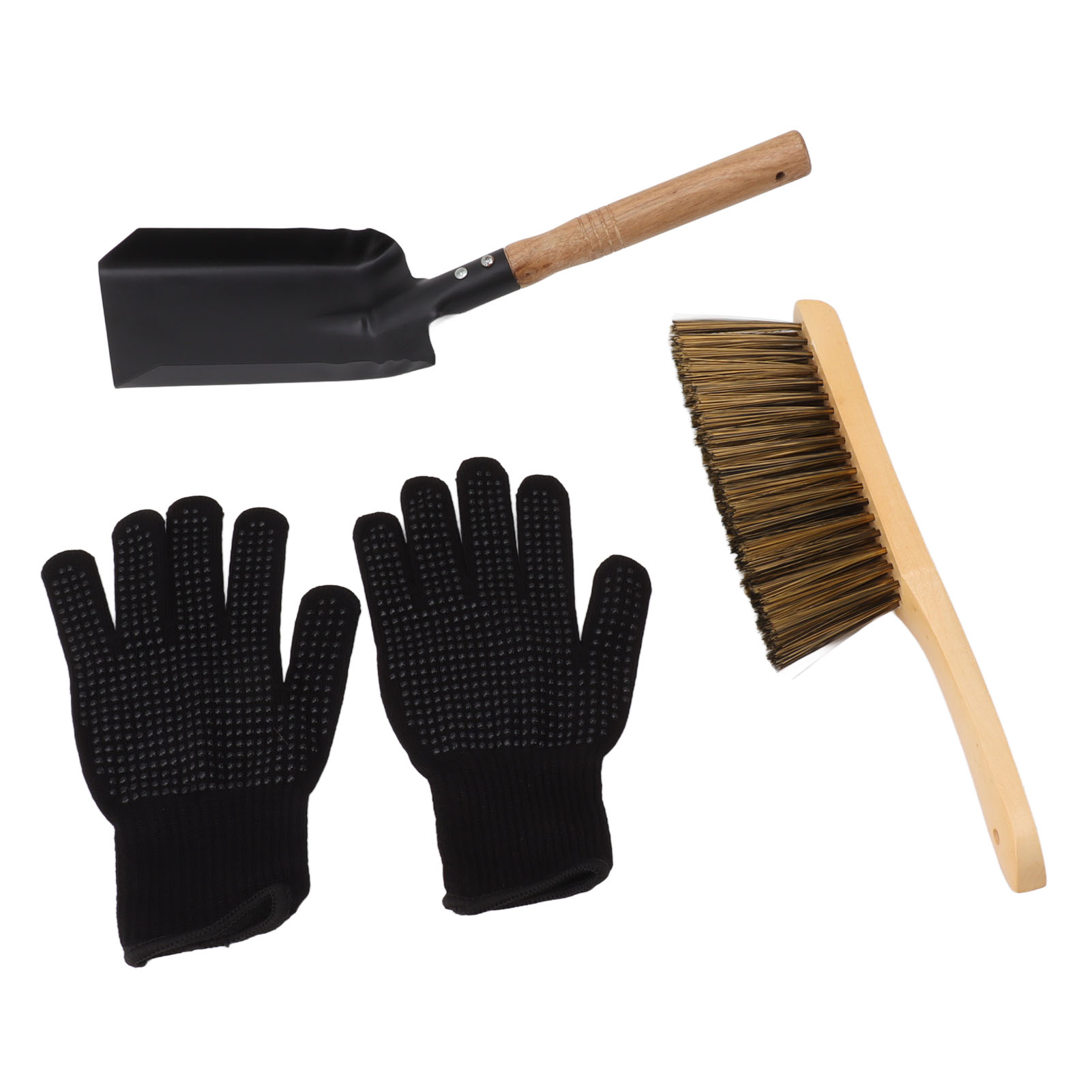 Kamin-aschebürsten- Und Schaufelset, Reinigungswerkzeug Für Kohlekamine Im Haushalt Mit Schwarzen Silikonhandschuhen