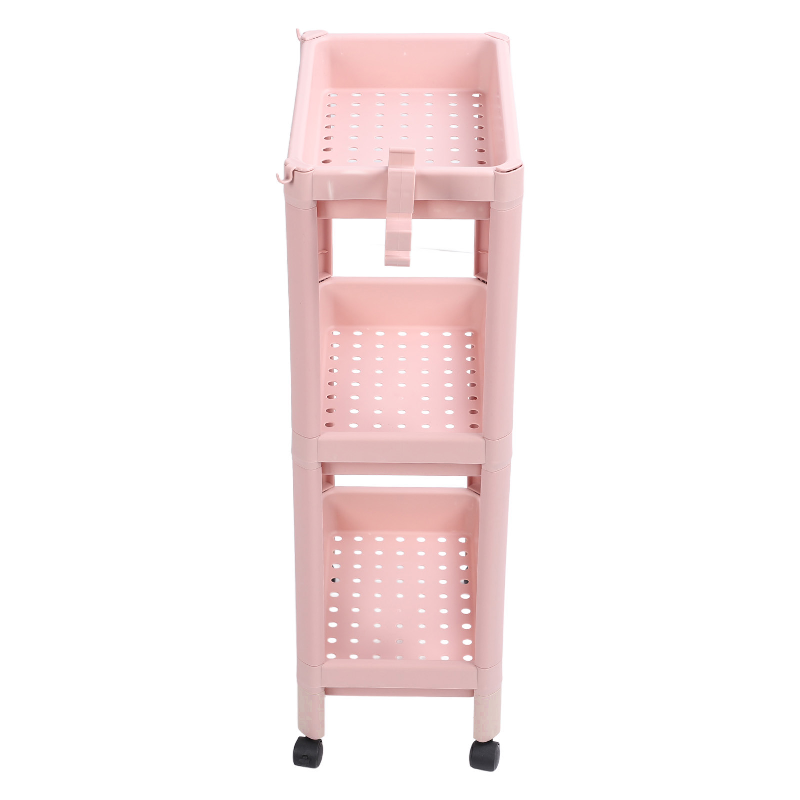 Badezimmerregal, Mehrschichtig, Stabil, Langlebig, Freistehend, Eckregal, Rosa, 3-lagig (mit Rollen)