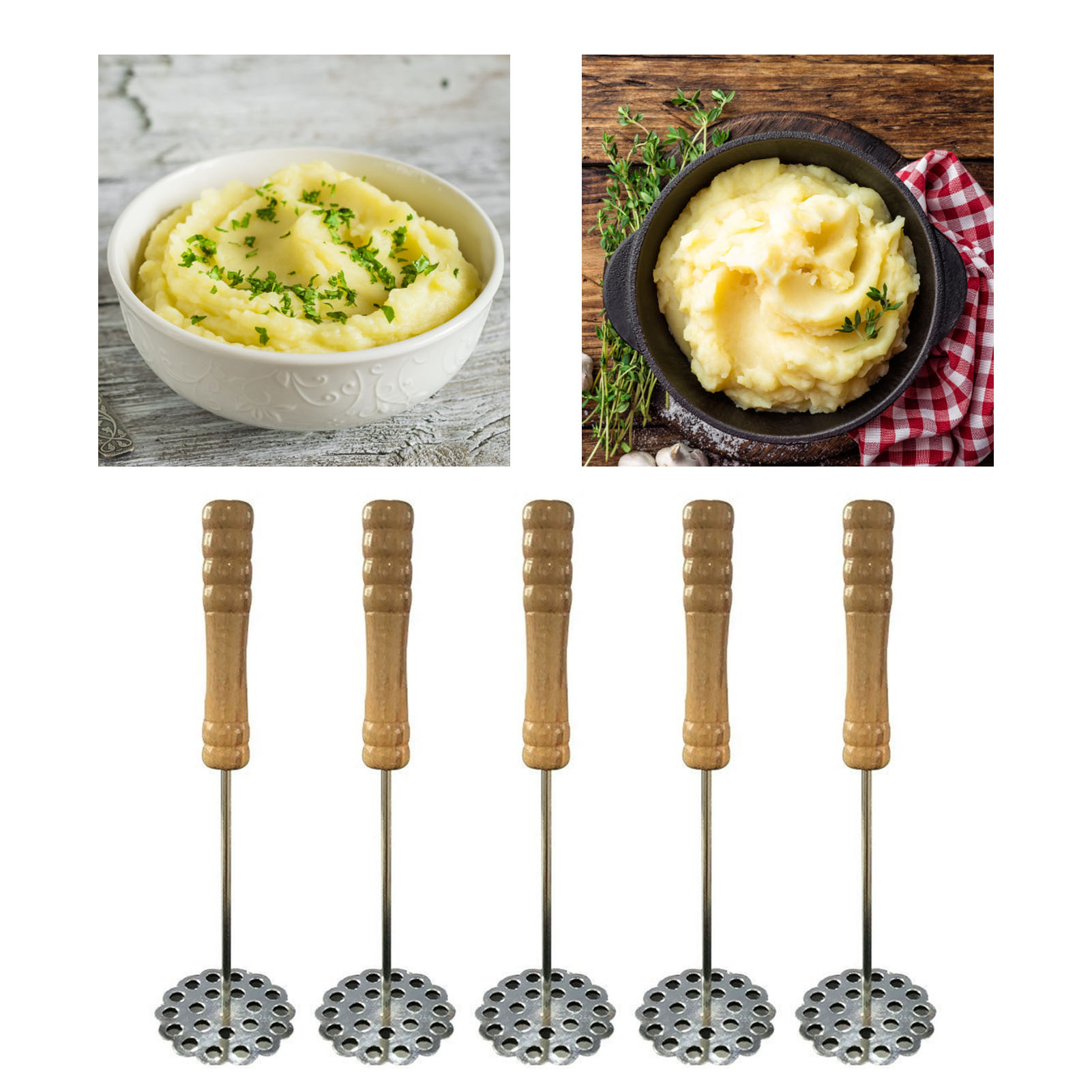 Tragbarer Kartoffelstampfer Aus Edelstahl Mit Holzgriff, Handkartoffelstampfer, Küchenhelfer