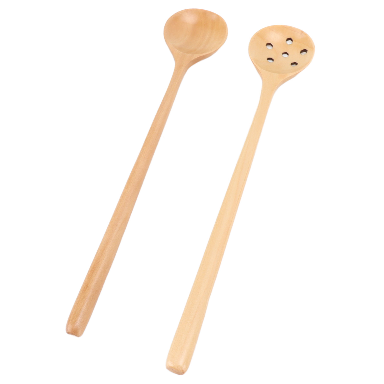 2 Japanische Holzlöffel, Klein, Dünn, Mit Langen Griffen, Rund, Aus Buchenholz, Zum Umrühren Und Servieren.