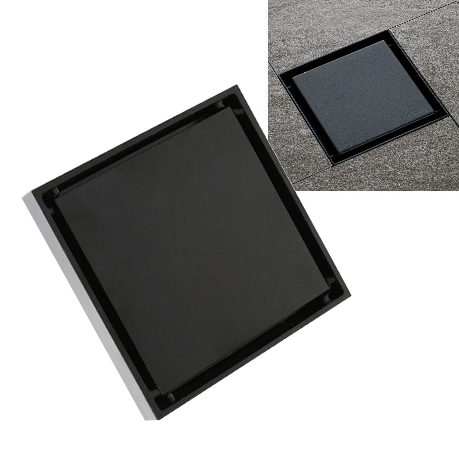 Unsichtbarer, Quadratischer Duschablauf Aus Edelstahl (10 Cm), Geruchshemmend, 1,3 Mm, Fliesengeeignet, Schwarz
