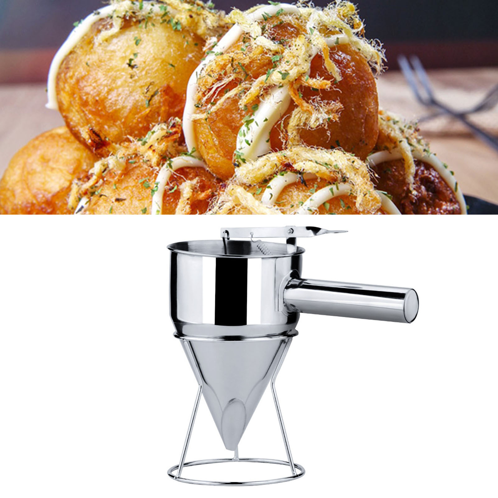 Pfannkuchenteigspender Aus Edelstahl, 1200 Ml, Großer Konischer Trichter Mit Griff, 21 Mm Öffnung