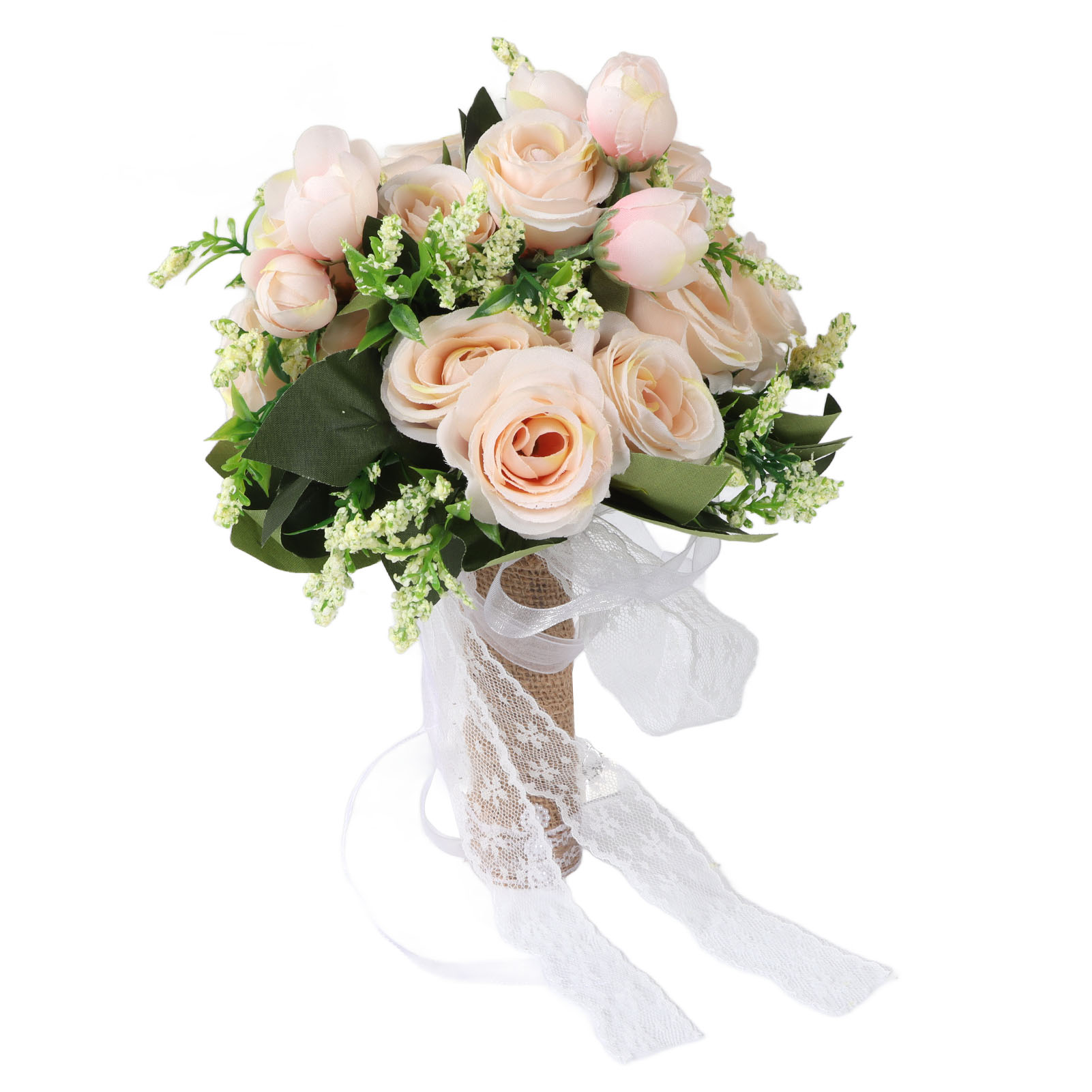 Künstlicher, Realistischer, Moderner Und Eleganter Brautstrauß Mit Blumen Für Hochzeitsfotografie In Champagner