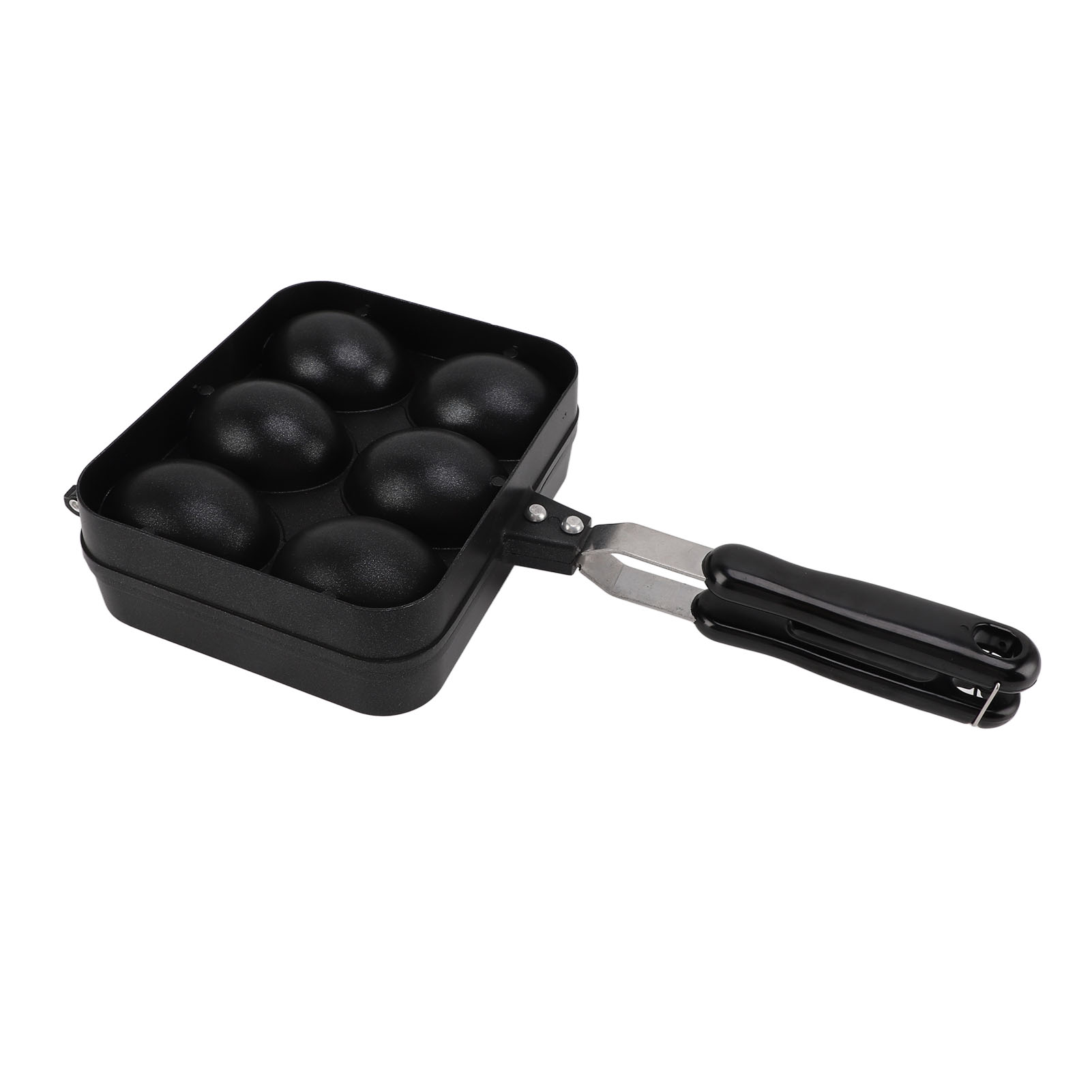Doppelseitige Takoyaki-grillpfanne Mit 6 Mulden, Antihaftbeschichtet, Schwarz