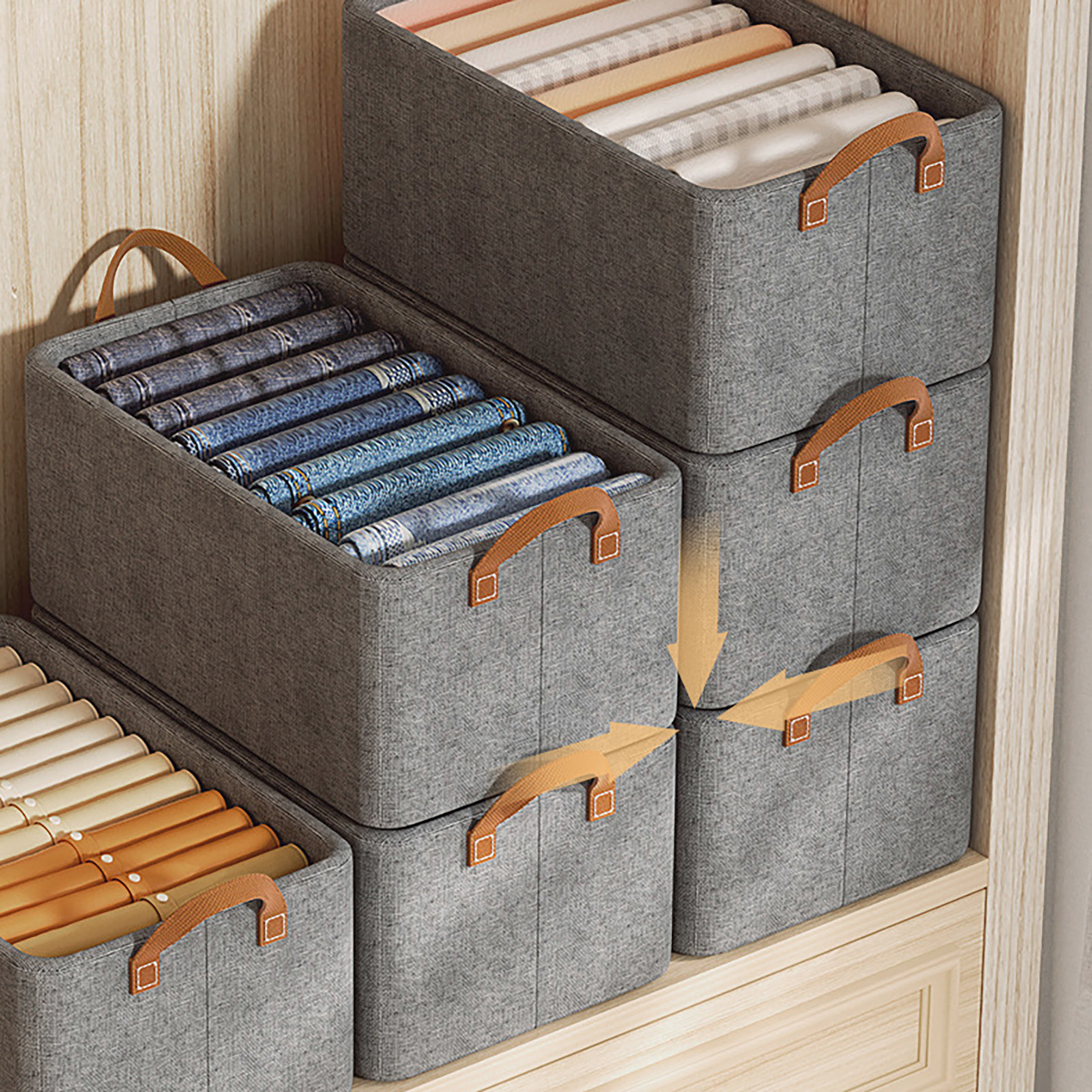 Faltbarer Kleiderorganizer, Verzinkter Stahlrahmen, Tragbares Design, Dickes Material, Aufbewahrungsboxen Aus Stoff Für Regale, Kleiderschrank, Hauswirtschaftsraum, Grau