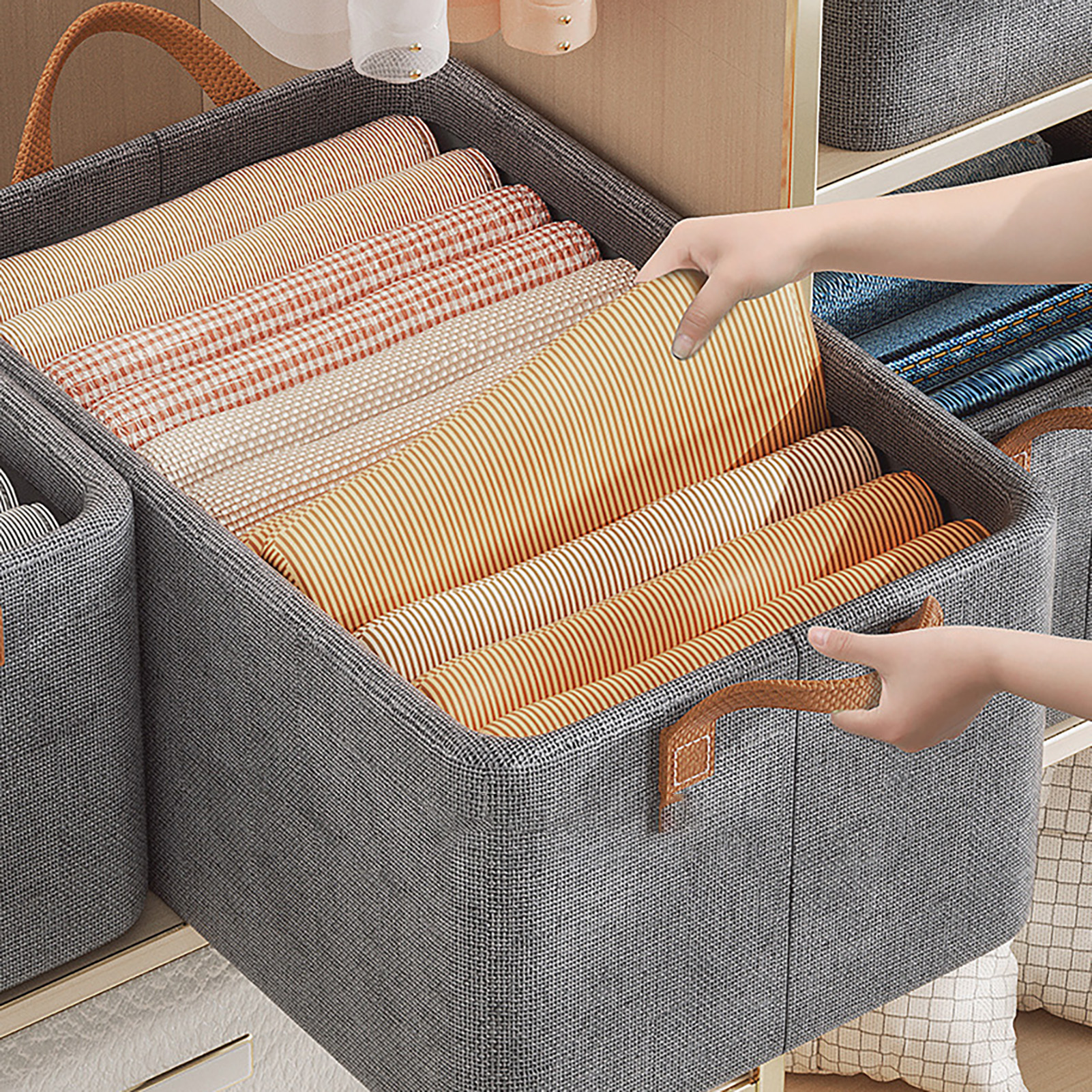 Faltbarer Kleiderorganizer, Verzinkter Stahlrahmen, Tragbares Design, Verstärkter Stoff, Aufbewahrungsboxen Aus Stoff Für Regale, Kleiderschrank, Hauswirtschaftsraum, Khaki