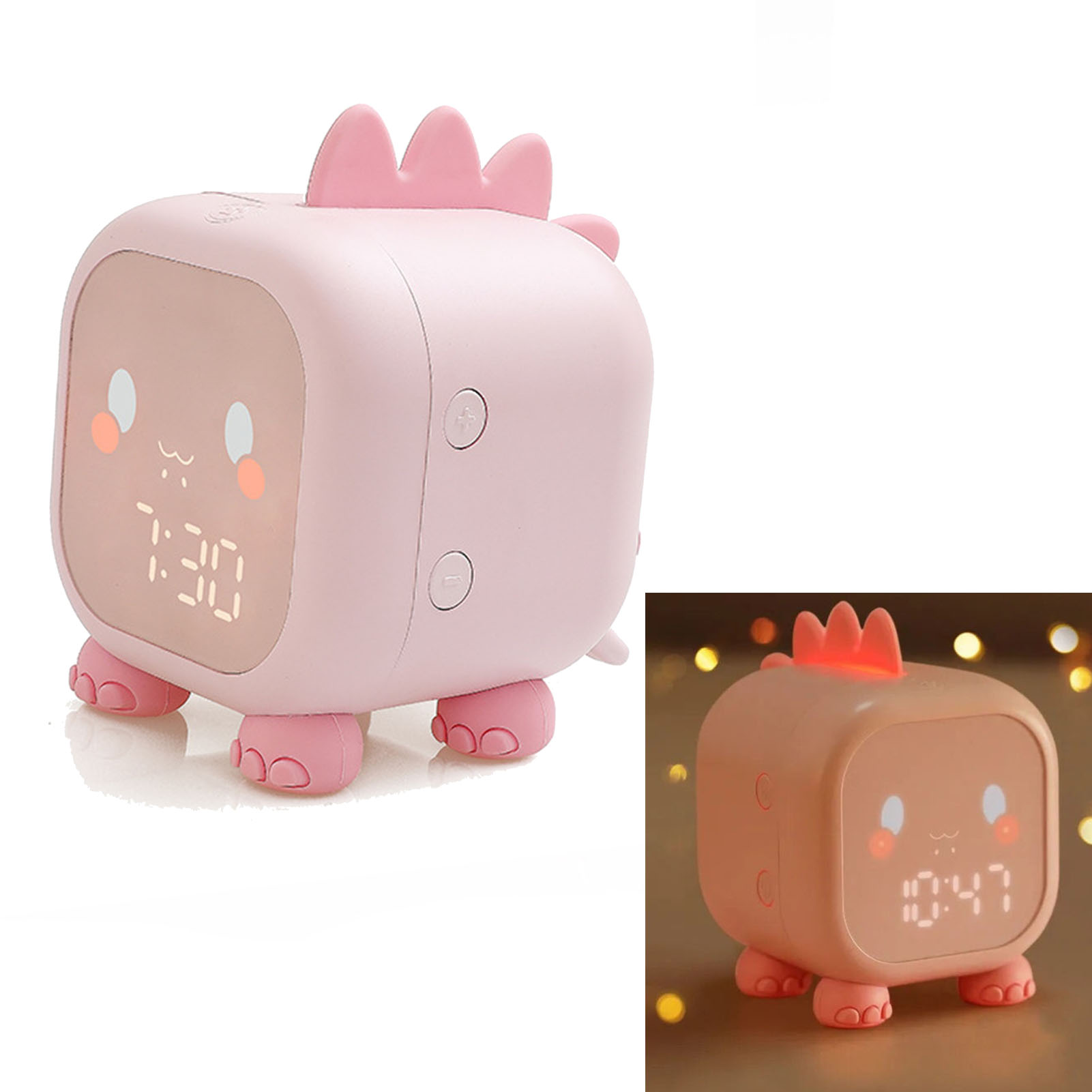 Digitaler Smart-wecker Mit Niedlichem Led-drachen, Silikon-nachtlicht Und Cartoon-design Für Kinder In Rosa