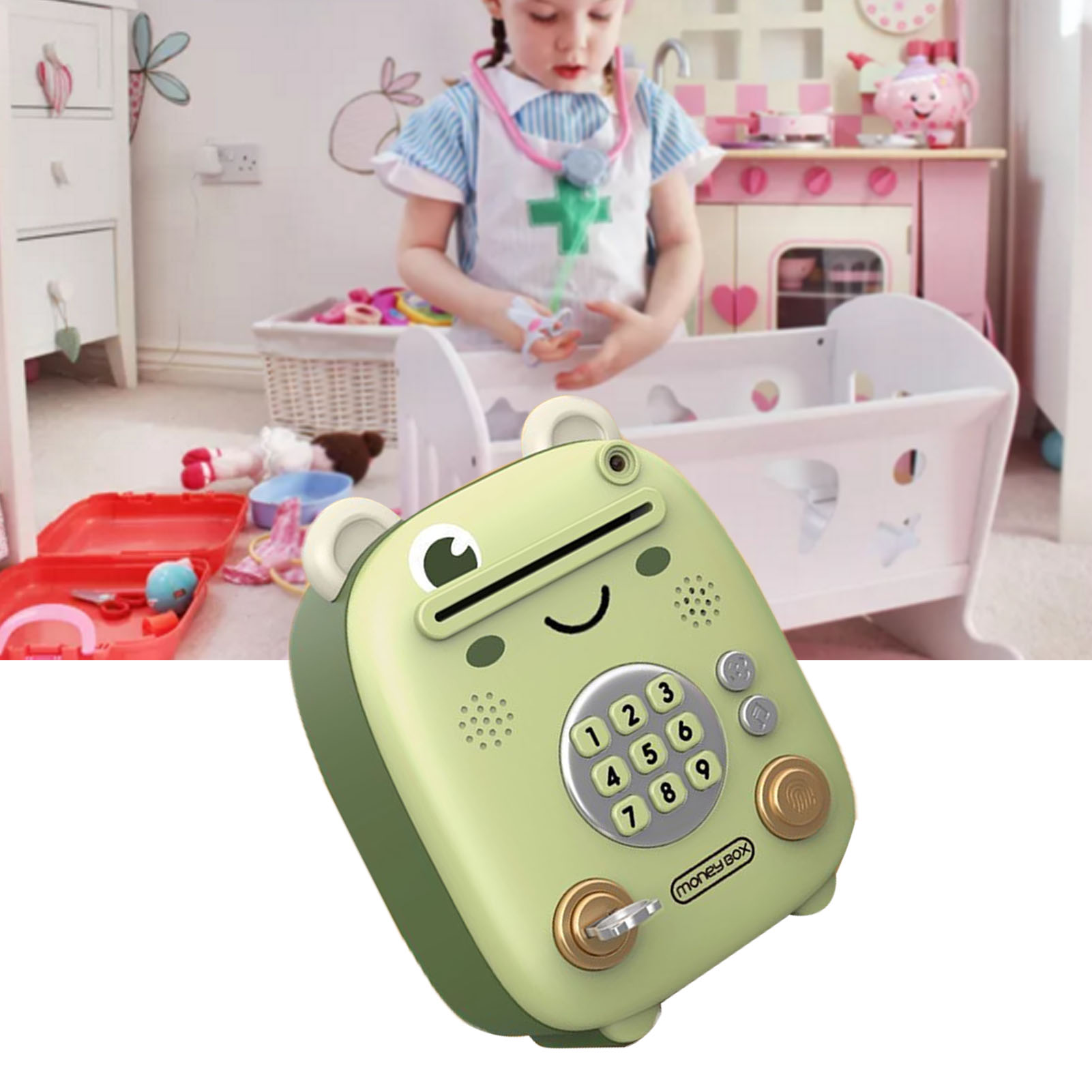 Mini-sparschwein Mit Elektronischer Musik, Geldaufbewahrung Mit Fingerabdruck- Und Passworterkennung, Gesichtserkennung, Sanfter Musik Für Kinder, Jungen Und Mädchen, Kleiner Frosch