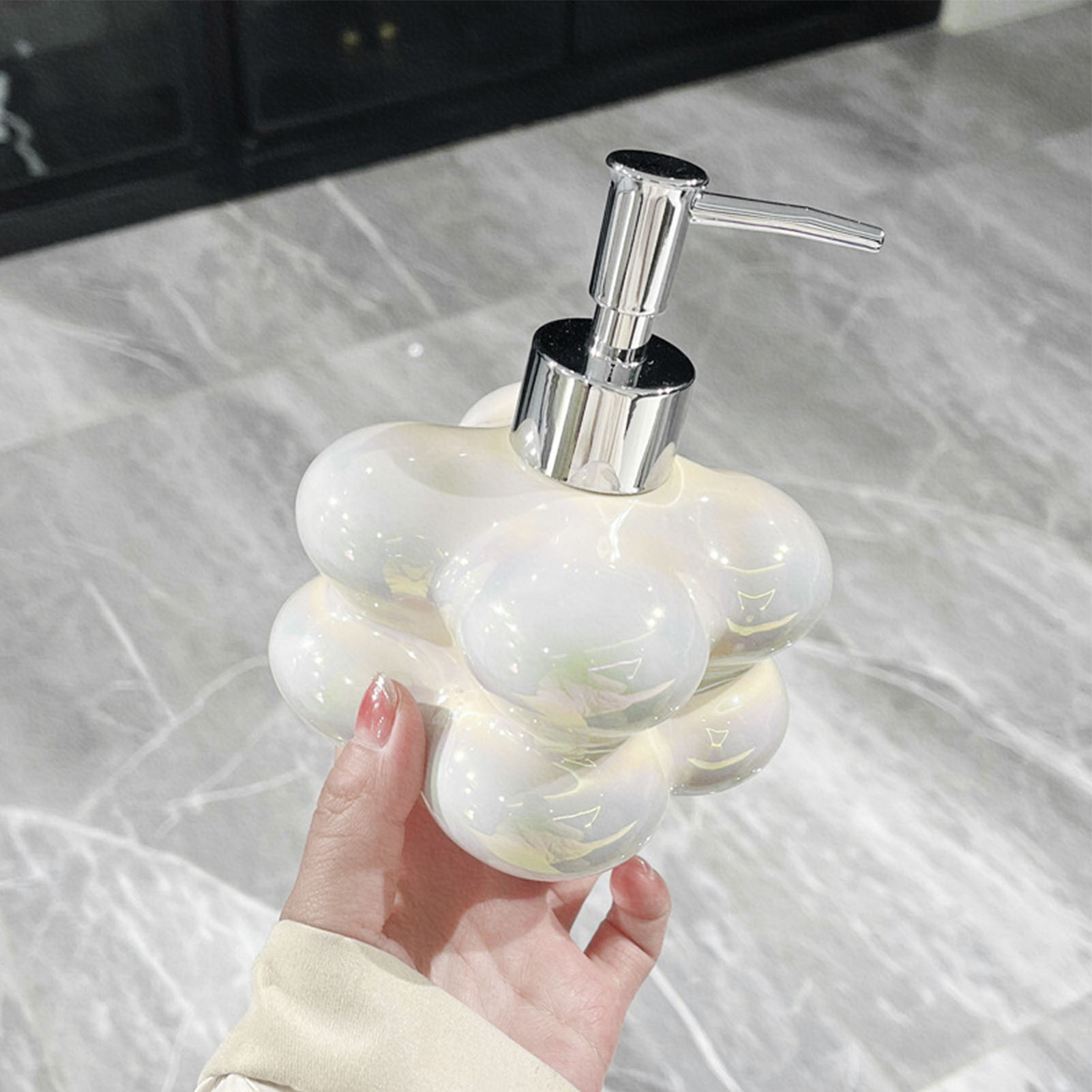 Cloud Press Pumpflasche, Keramik, Wiederverwendbar, Dekorativ, Nachfüllbar, Wolkenförmiger Spender, Für Badezimmer, Milchig-weiß