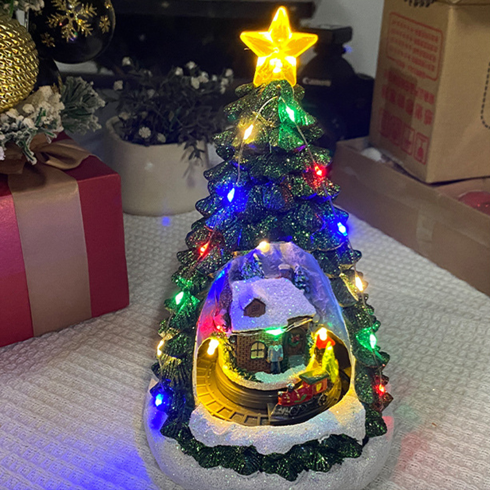 Mini-spieluhr, Weihnachtsbaumhaus, Leuchtendes Nachtlicht, Spieluhr, Restaurant- Und Bardekoration