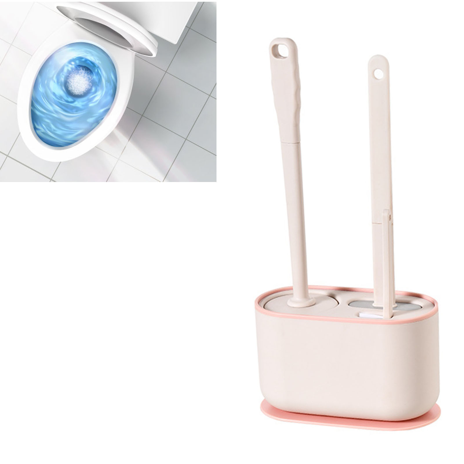 Wc-bürste Mit Halterung Fürs Badezimmer. Wc-bürste Mit Langem Griff, Zur Wandmontage, Tropffrei, Leicht Zu Reinigen, Sakura Pink.