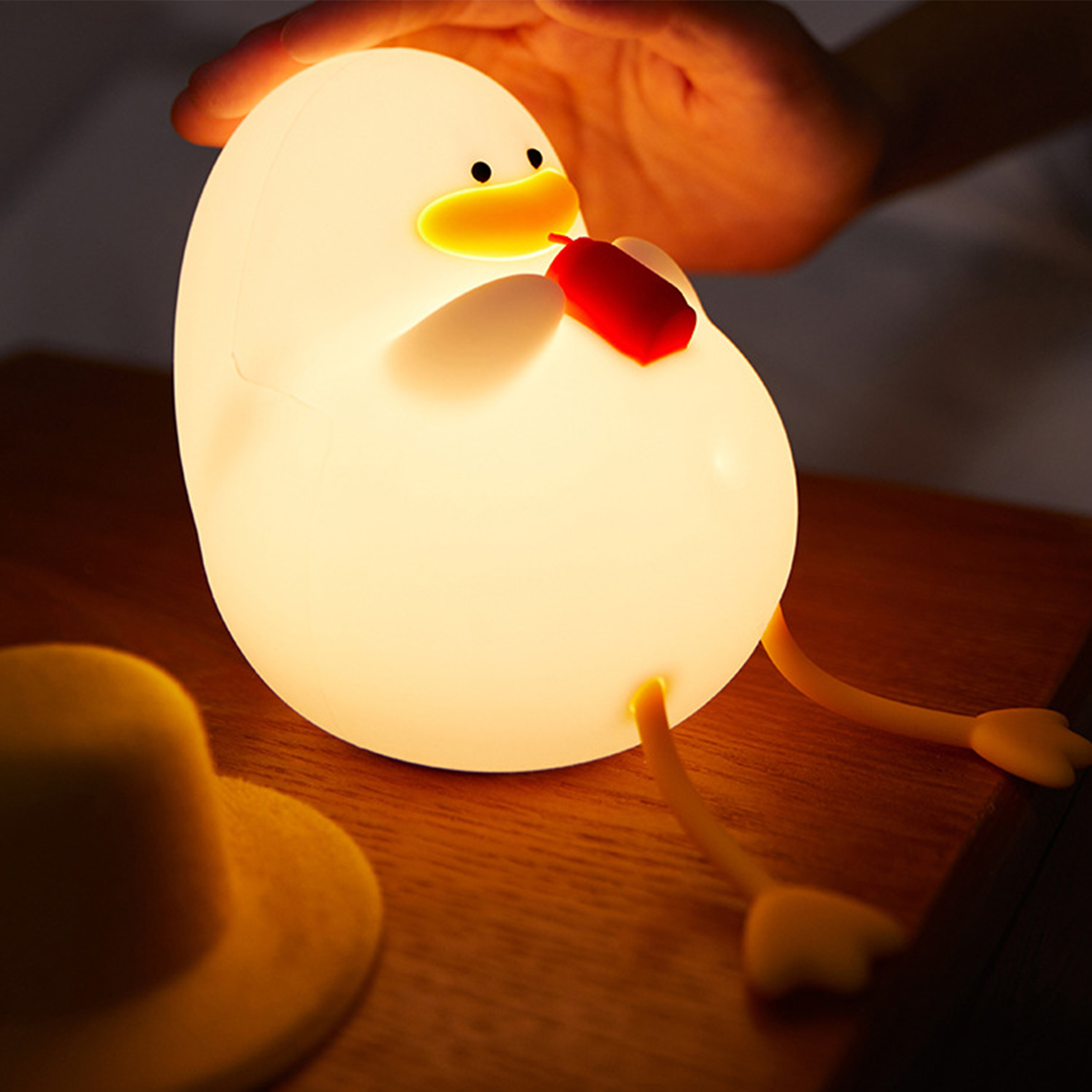 Silikon-nachtlicht Mit Usb-ladefunktion, Einstellbarer Helligkeit Und Sanftem Led-licht, Niedliche Entenform-nachtlampe Mit Handyhalterung, Ohne Hut