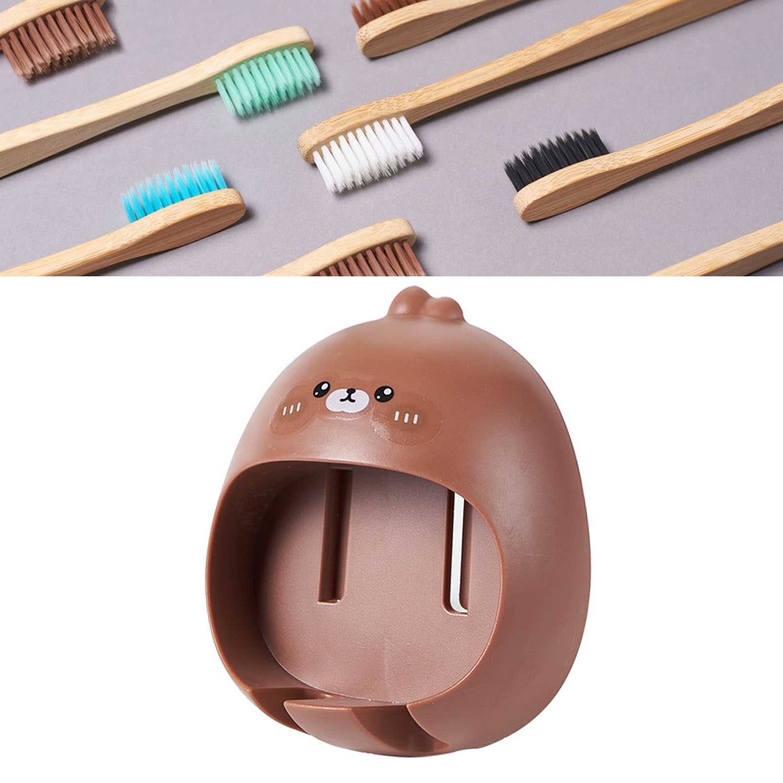 Niedlicher Zahnbürstenhalter, Multifunktionaler, Kostenloser Cartoon-wandzahnbürstenständer Fürs Badezimmer, Kleiner Brauner Teddybär