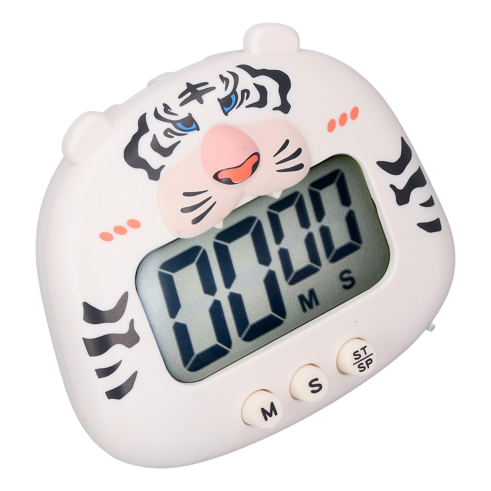 Digitaler Küchentimer Mit Countdown, Tiergeräuschen Und Blinklicht, Einfach Zu Bedienen, Kochtrainingsständer, Weißer Tiger