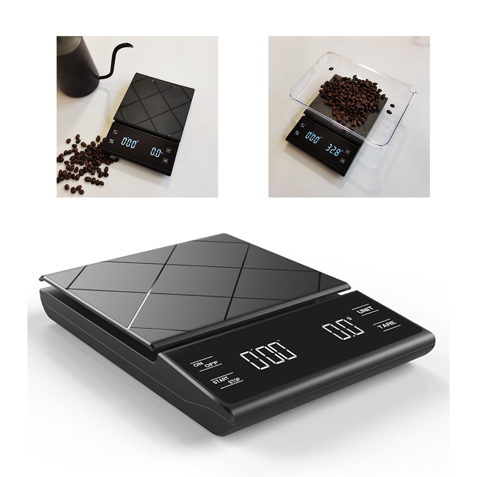 Elektronische Kaffeewaage Mit Timer, Für Zuhause, Küche Und Backen, Mit Led-touchscreen, Druckknopf, Schwarz, Wiederaufladbar, 3 Kg/0,1 G