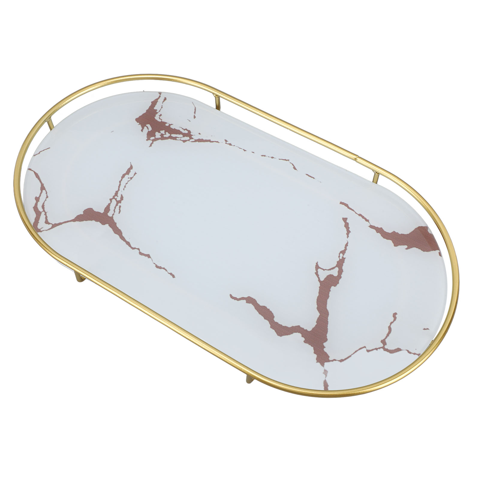 Ablageschale Fürs Badezimmer, Leicht, Luxuriös, Dekorativ, Oval, Goldfarbene Struktur, Organizer Für Seife, Handtücher, Papierservietten, Schmuck, Make-up, Weißer Boden