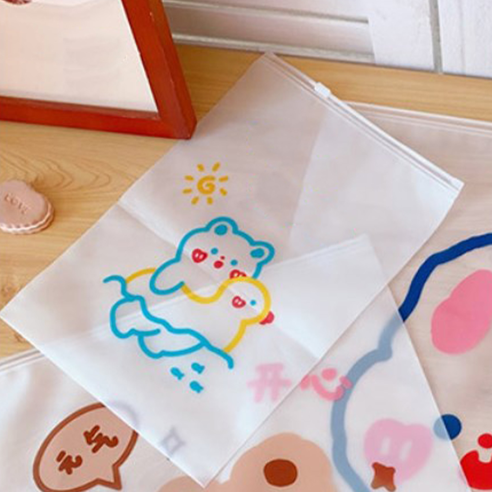 Kleiderbeutel Mit Niedlichem Pe-teddybärmuster, Transparent, Heißversiegelt, Reißverschluss, Für Reisen, Für Kleidung, Schuhe, Kosmetik