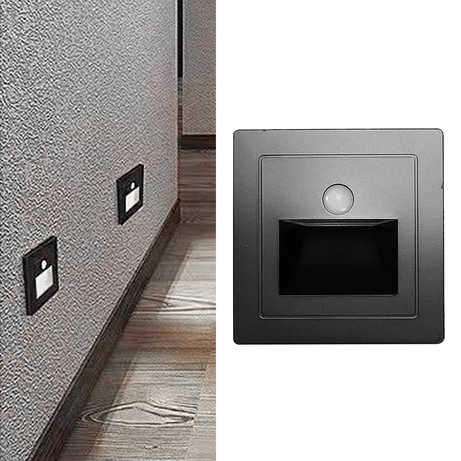 Einbau-led-treppenleuchte Mit Bewegungsmelder Aus Abs-kunststoff, Geeignet Für Treppen, Terrassen, Stufen, Zäune, Patios Und Wege, Schwarz, Mit Bewegungsmelder, Weißes Licht (6000 K).