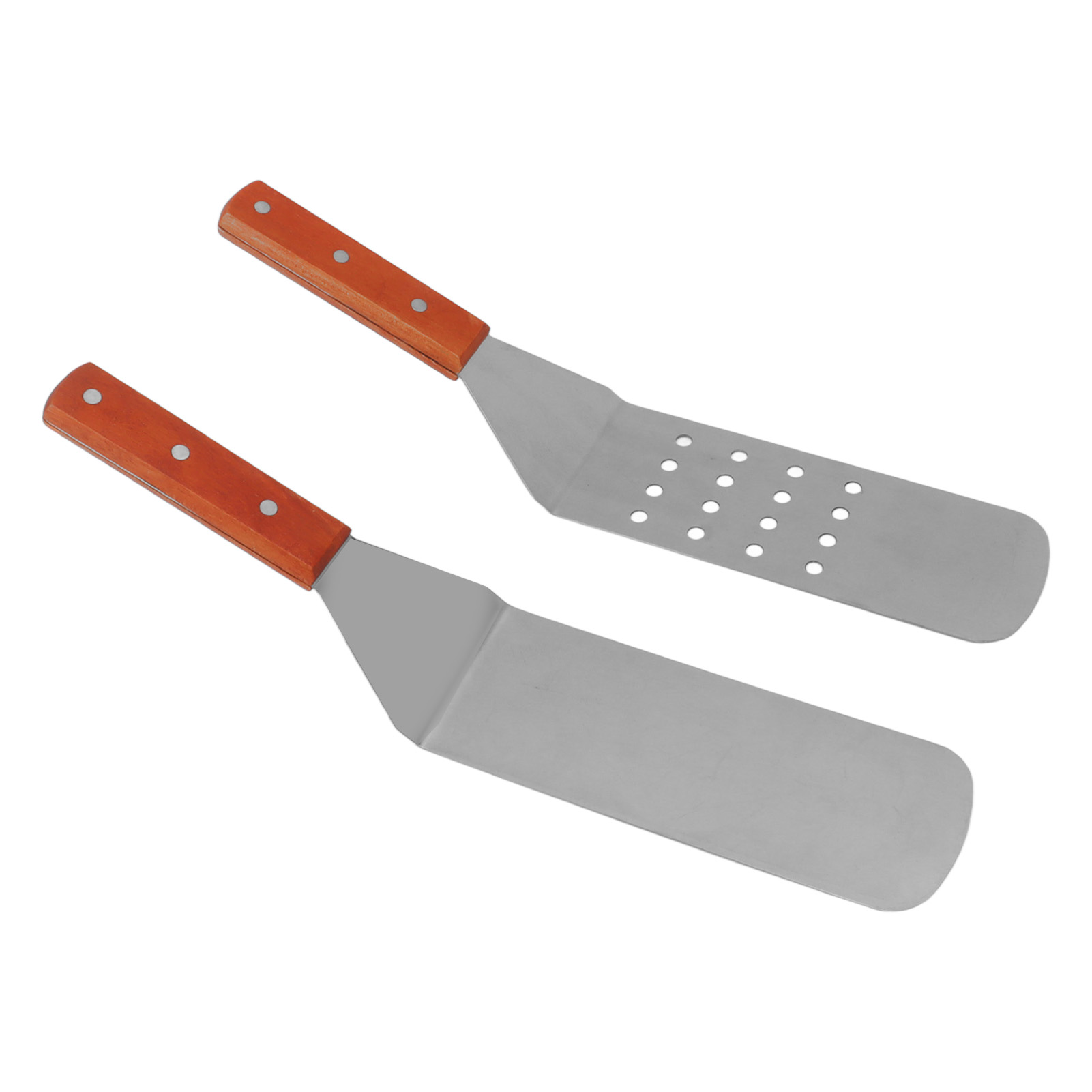 Grillwender, Flacher Wender, Edelstahl, Komfortabler Griff, Holzgriff, Hitzebeständig, Leicht Zu Reinigen, Langlebiges Küchenzubehör Für Den Grill, Runder Und Geschlitzter Wender