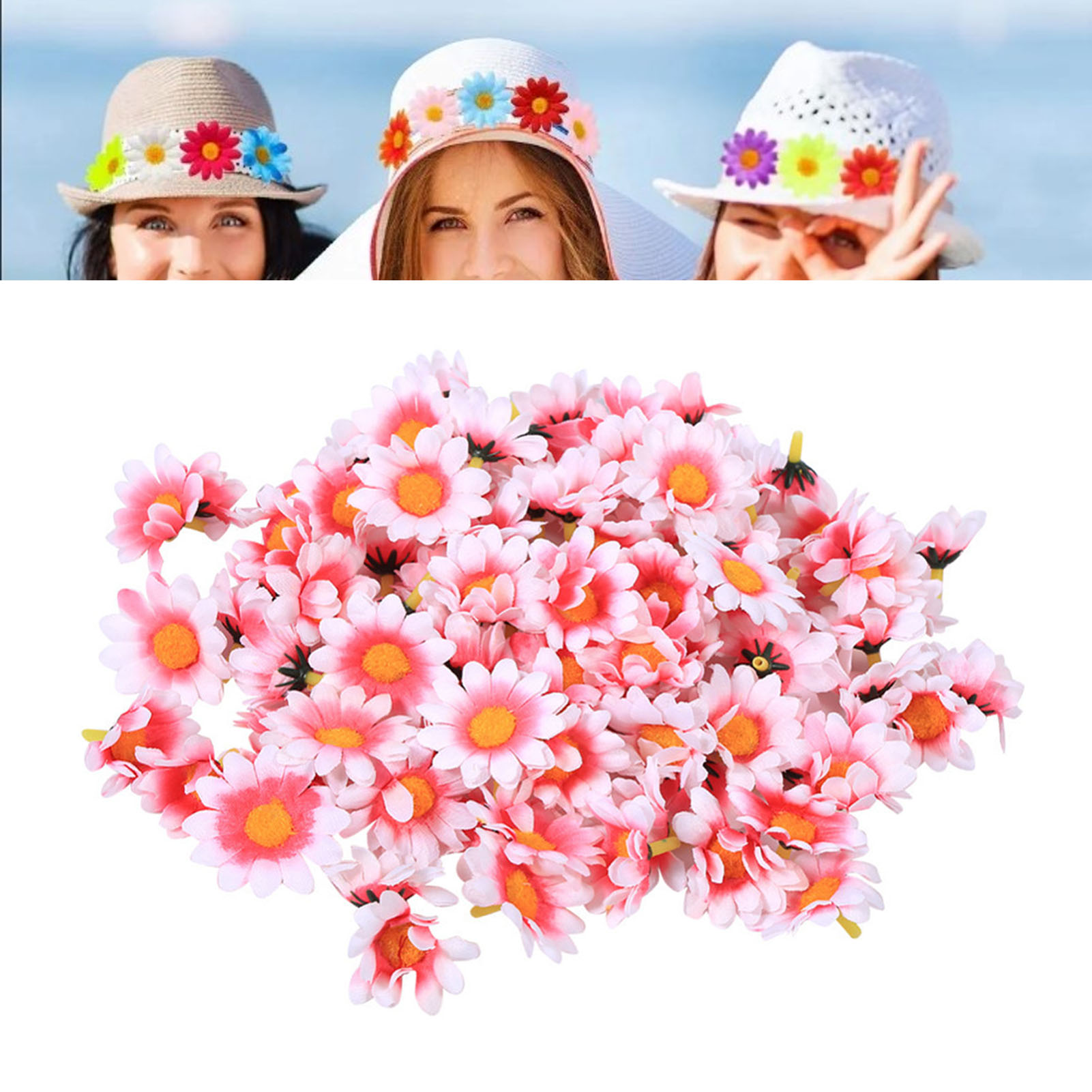 100 Künstliche Kleine Gänseblümchen, Niedliche Handgefertigte Seidengänseblümchen Für Büro Und Hochzeiten, Rosa Und Weiß