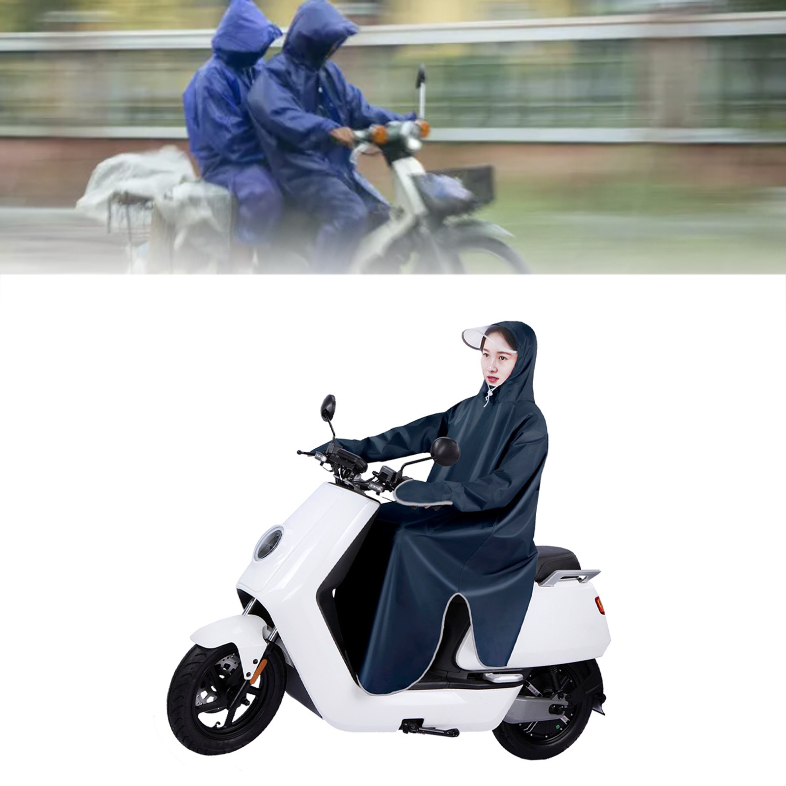 Regenjacke Für E-bikes, Erweiterter Schutz, Oxford-gewebe, Erwachsene, Mit Ärmeln, Für Radfahrer, Marineblau, Größe 5xl